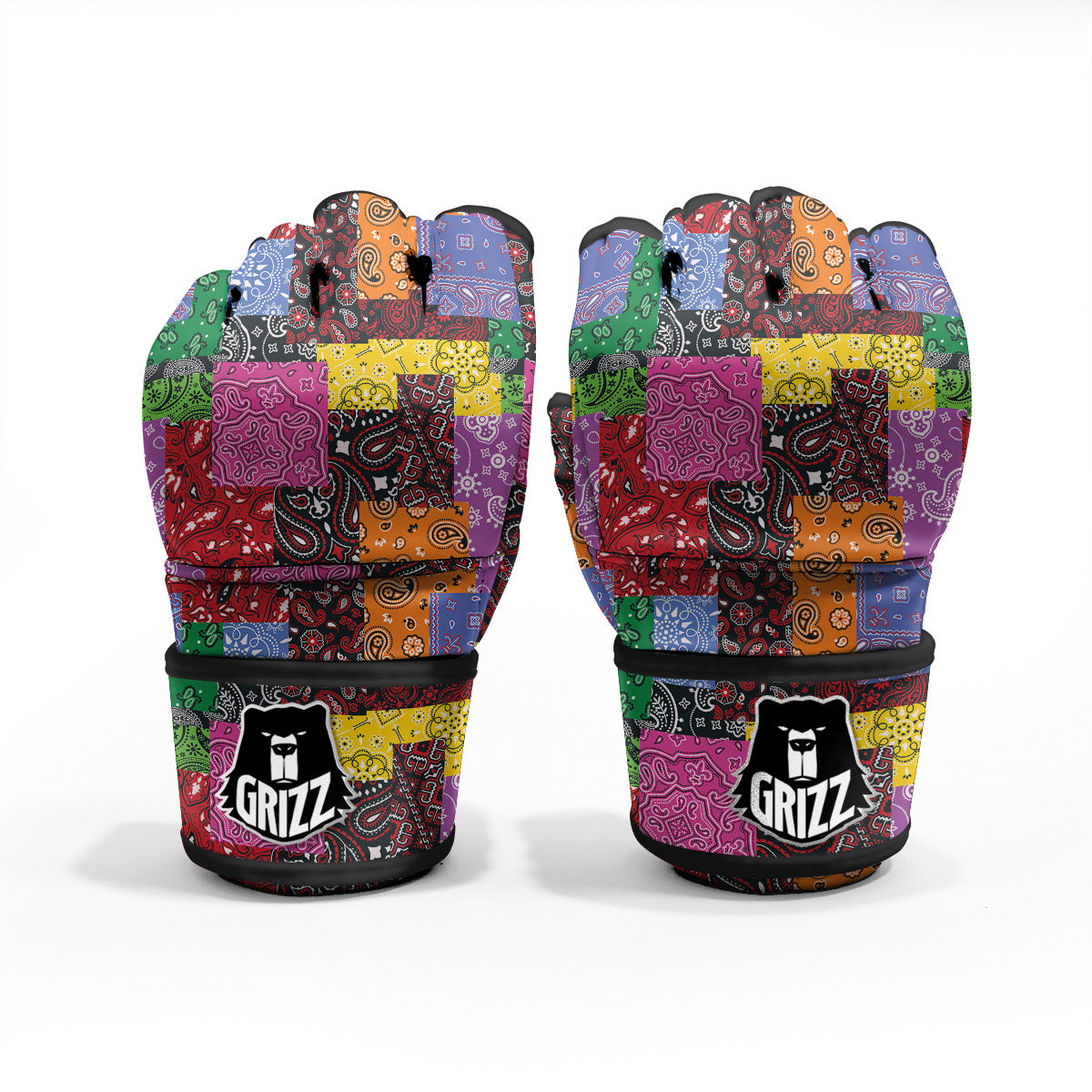 Colorful Patchwork Bandanna Print Pattern MMA Gloves-grizzshop