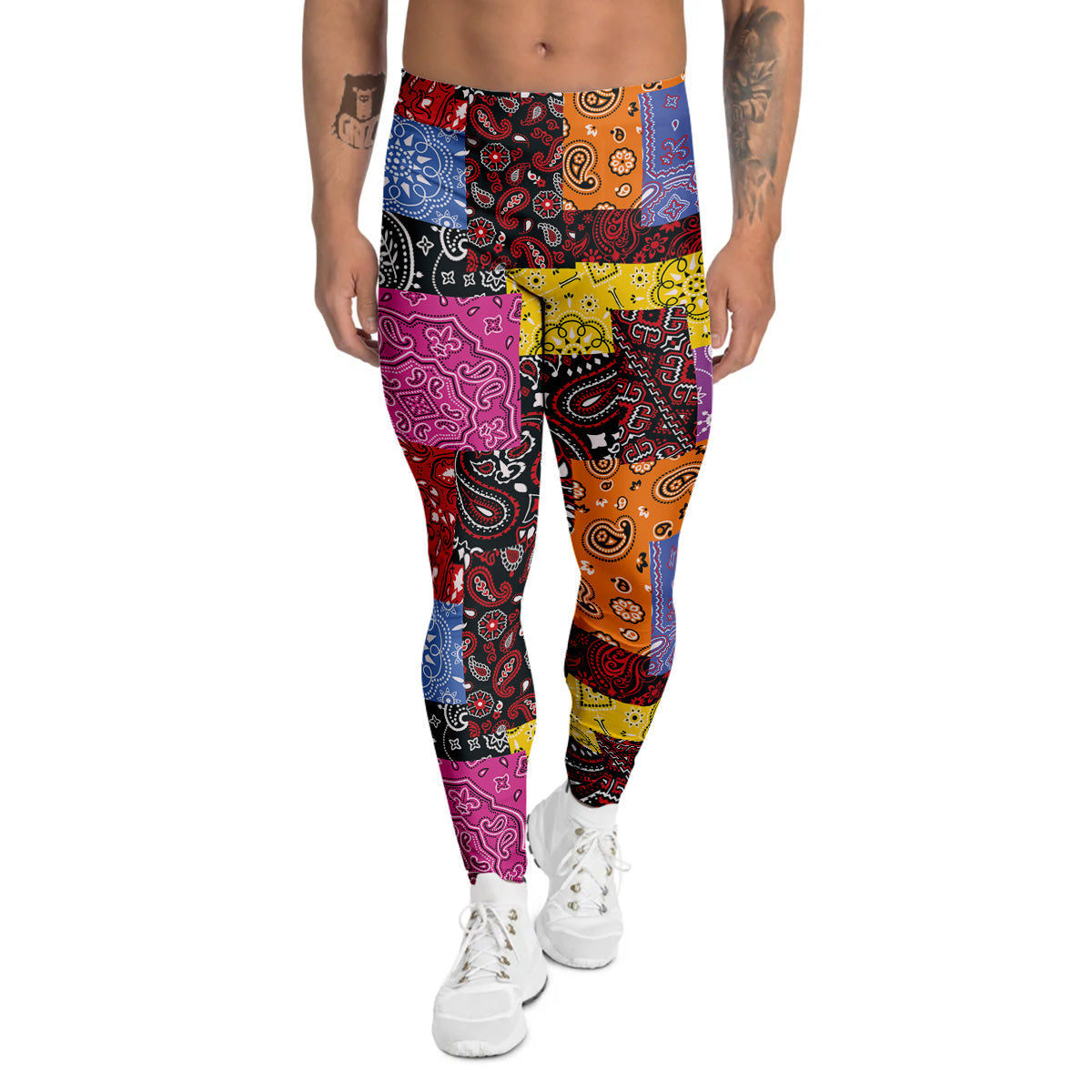 Colorful Patchwork Bandanna Print Pattern Men's Leggings-grizzshop