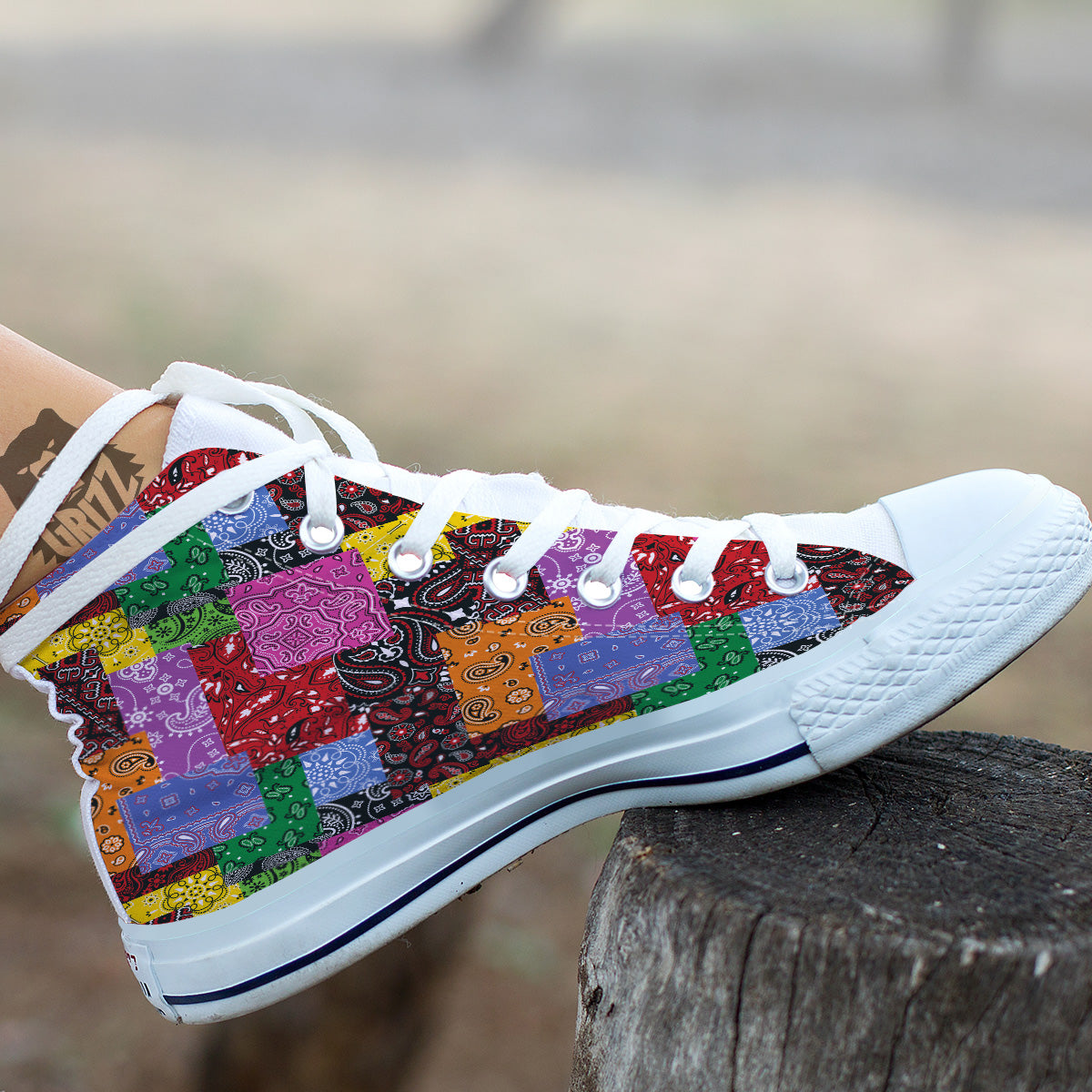 Colorful Patchwork Bandanna Print Pattern White High Top Shoes-grizzshop