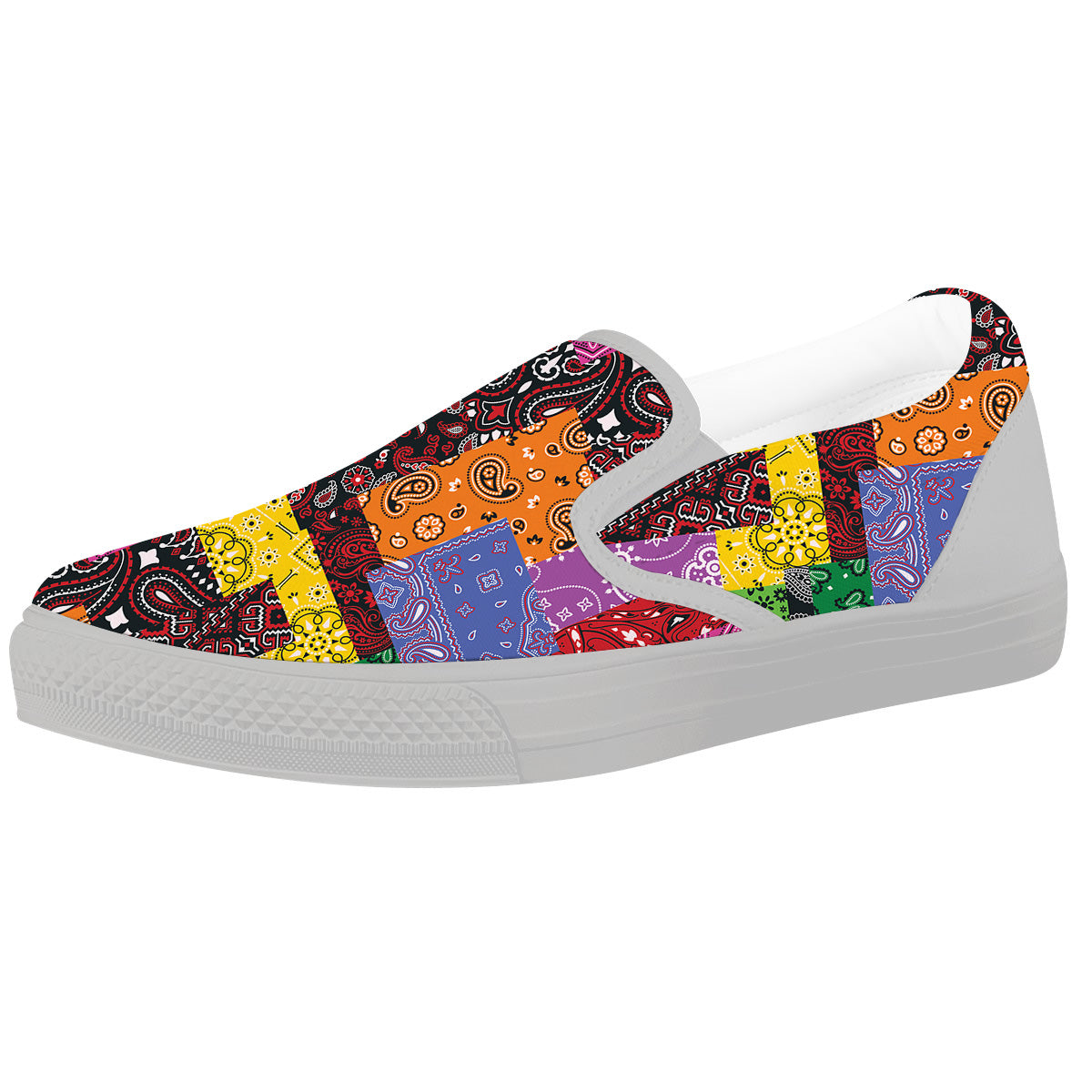 Colorful Patchwork Bandanna Print Pattern White Slip On Shoes-grizzshop