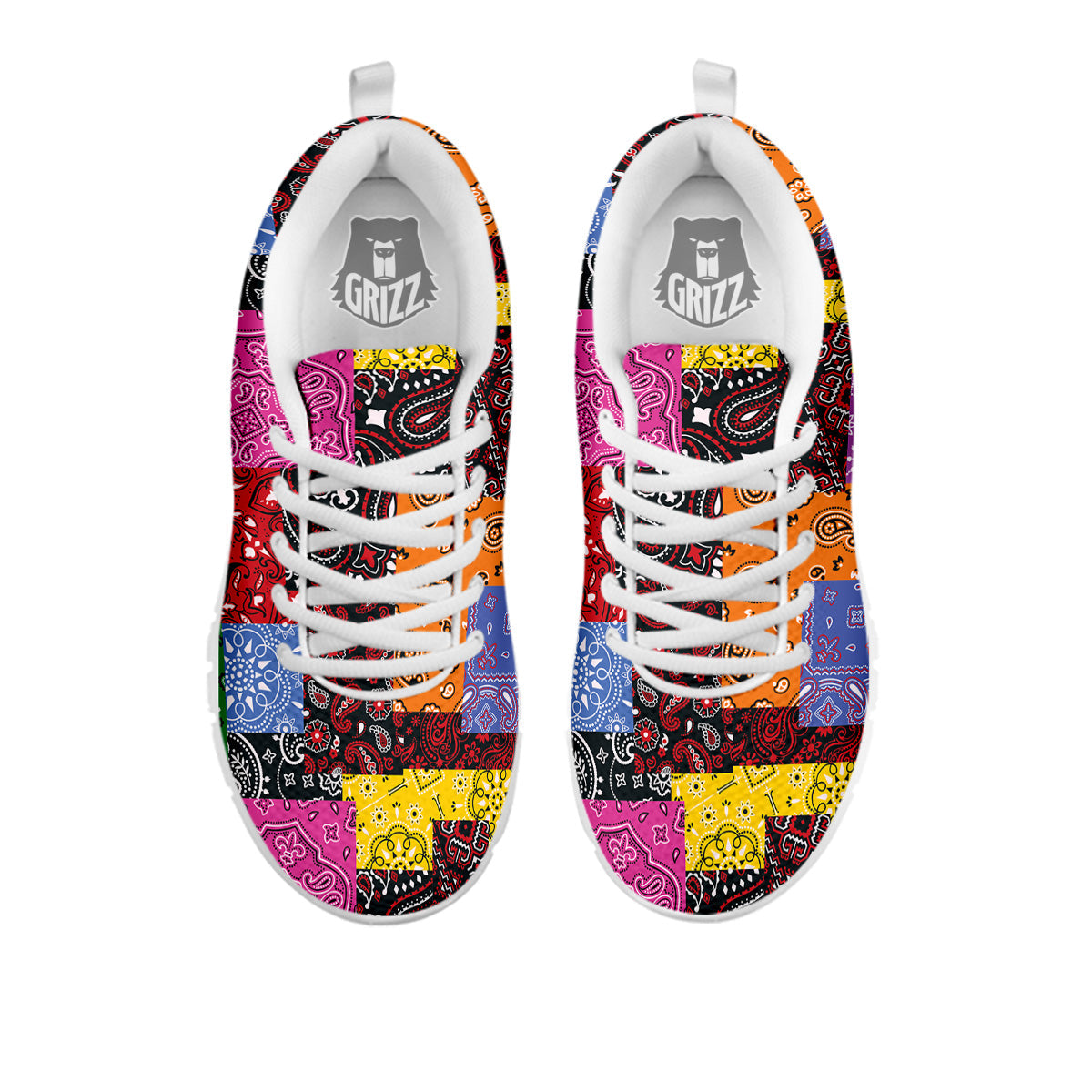 Colorful Patchwork Bandanna Print Pattern White Sneaker-grizzshop