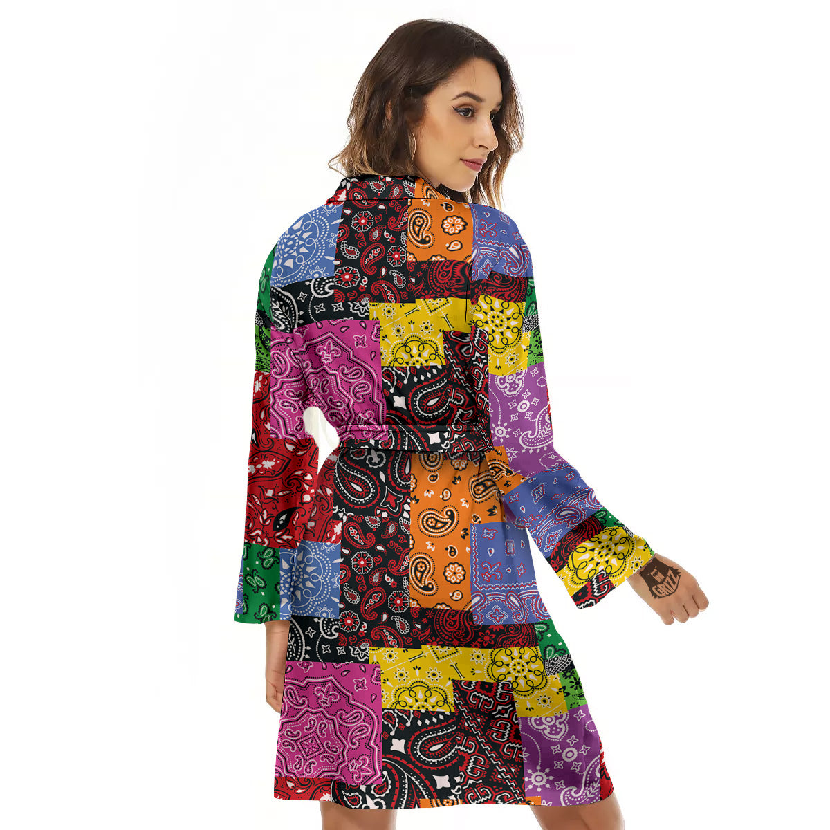 Colorful Patchwork Bandanna Print Pattern Women's Robe-grizzshop