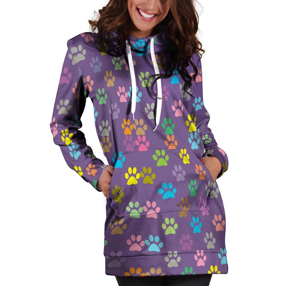 Colorful Paw Hoodie Dress-grizzshop