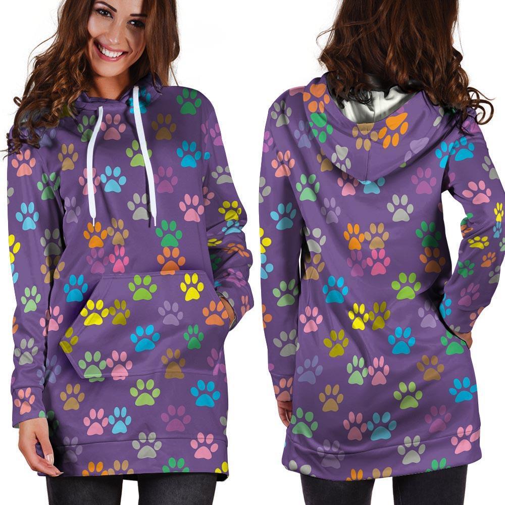 Colorful Paw Hoodie Dress-grizzshop