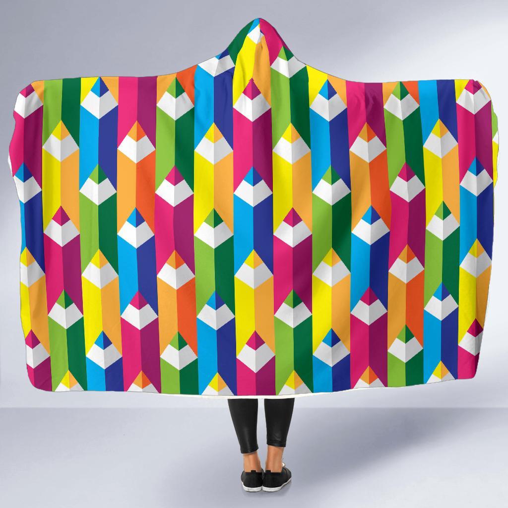 Colorful Pencil Pattern Print Hooded Blanket-grizzshop