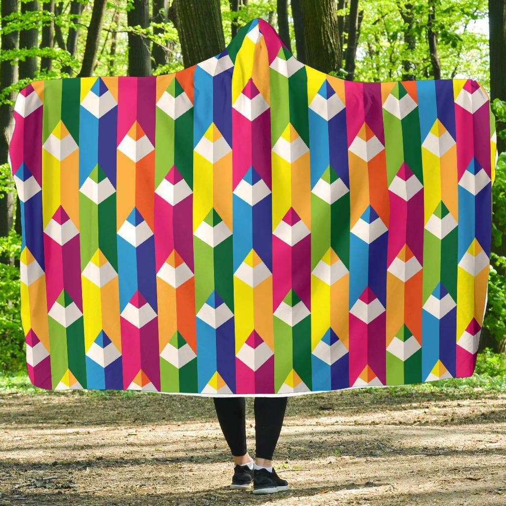 Colorful Pencil Pattern Print Hooded Blanket-grizzshop