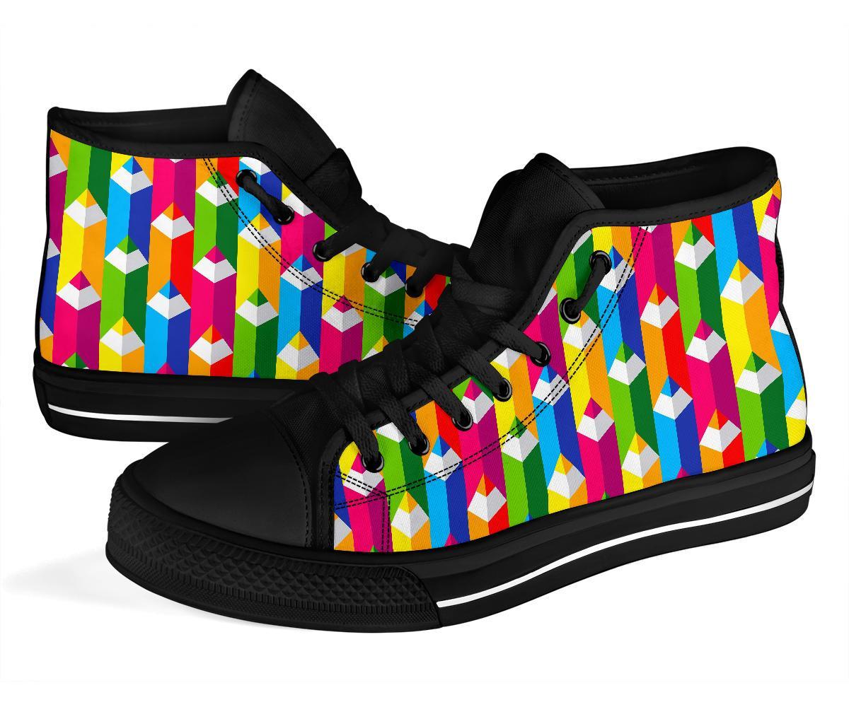 Colorful Pencil Pattern Print Men Women's High Top Shoes-grizzshop