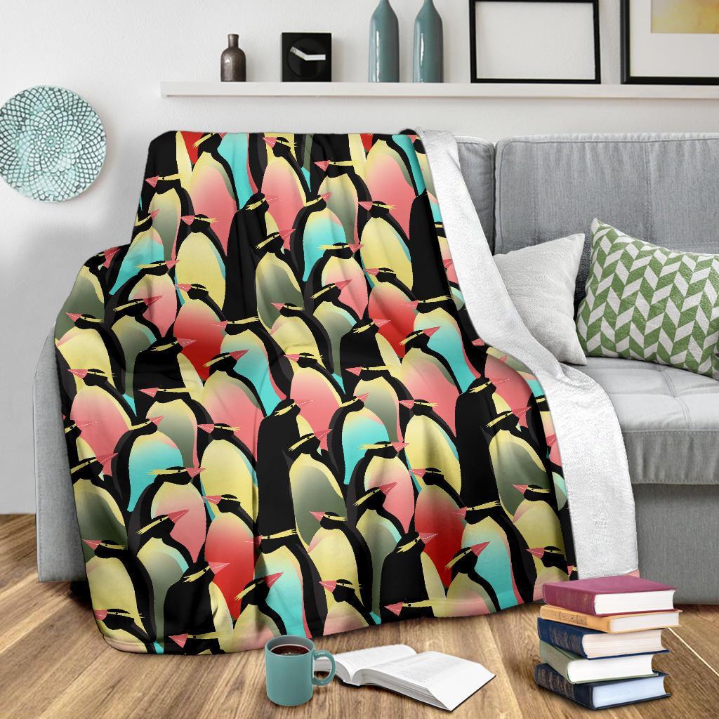 Colorful Penguin Pattern Print Blanket-grizzshop