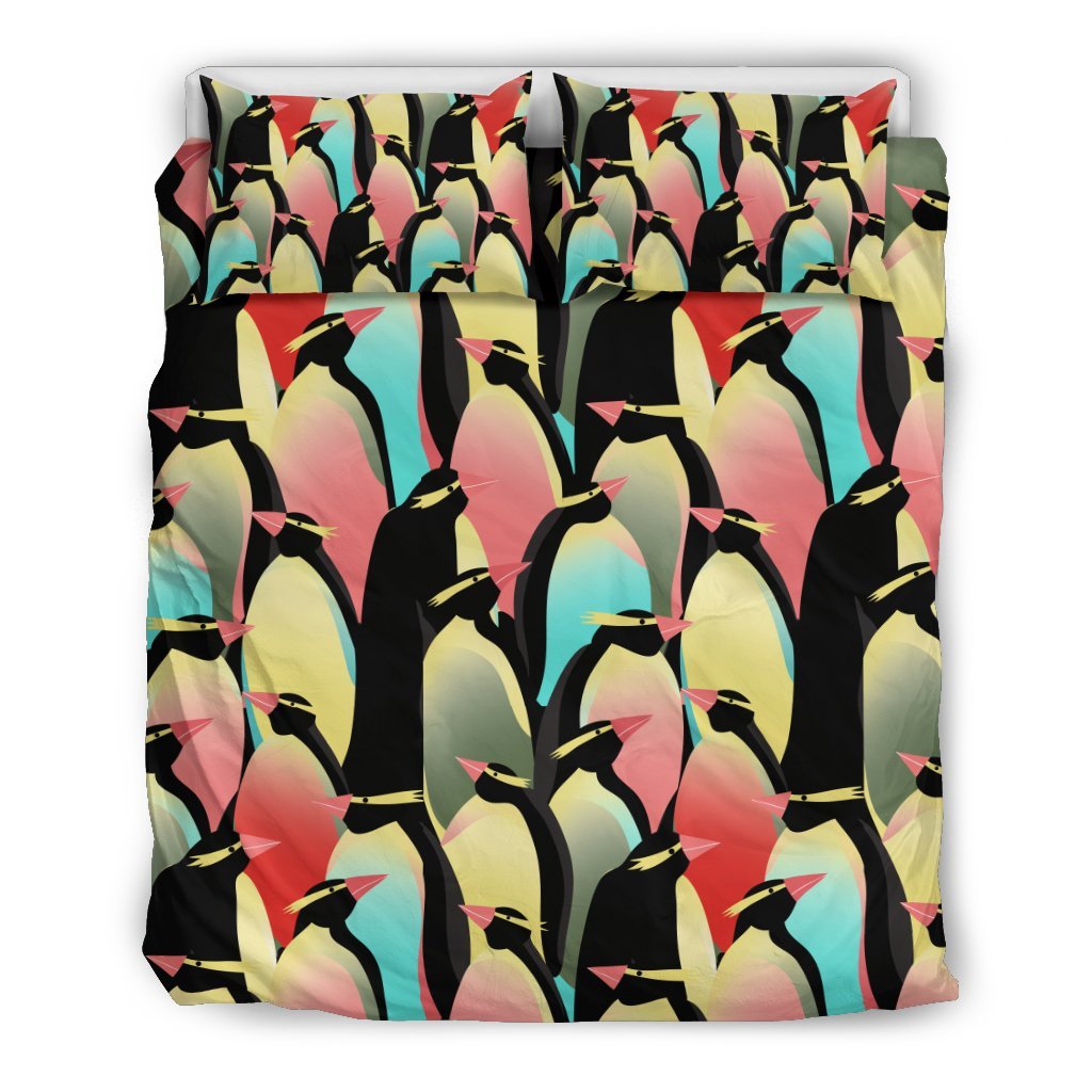 Colorful Penguin Pattern Print Duvet Cover Bedding Set-grizzshop