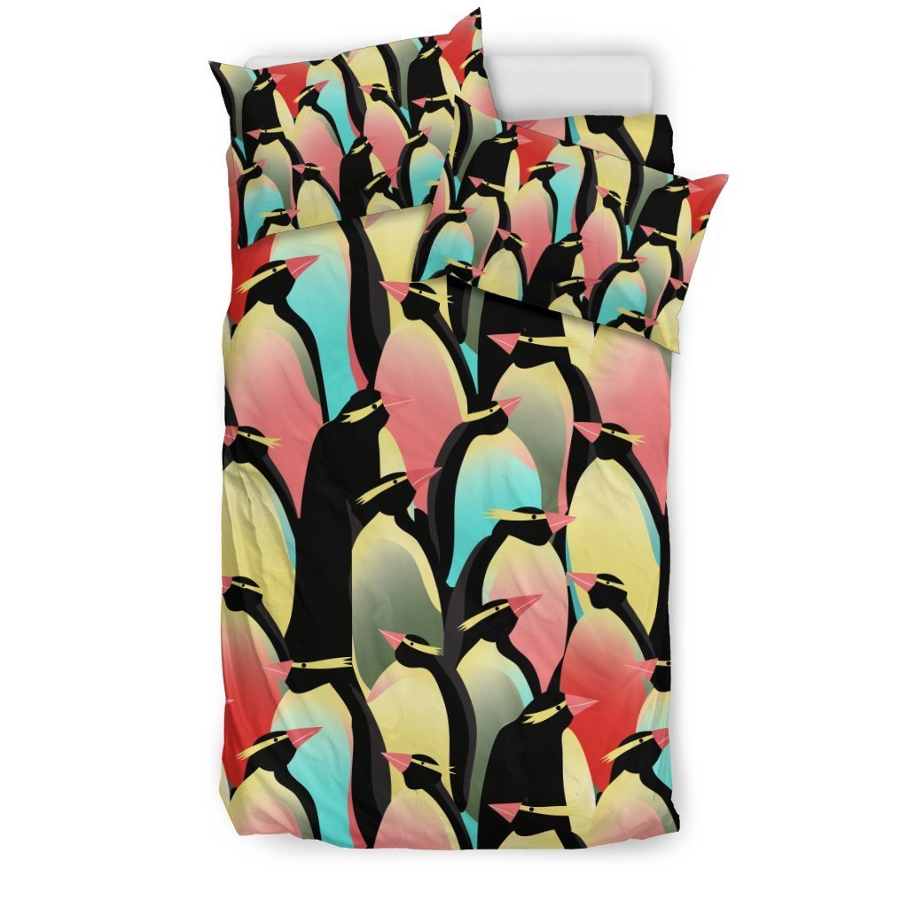 Colorful Penguin Pattern Print Duvet Cover Bedding Set-grizzshop
