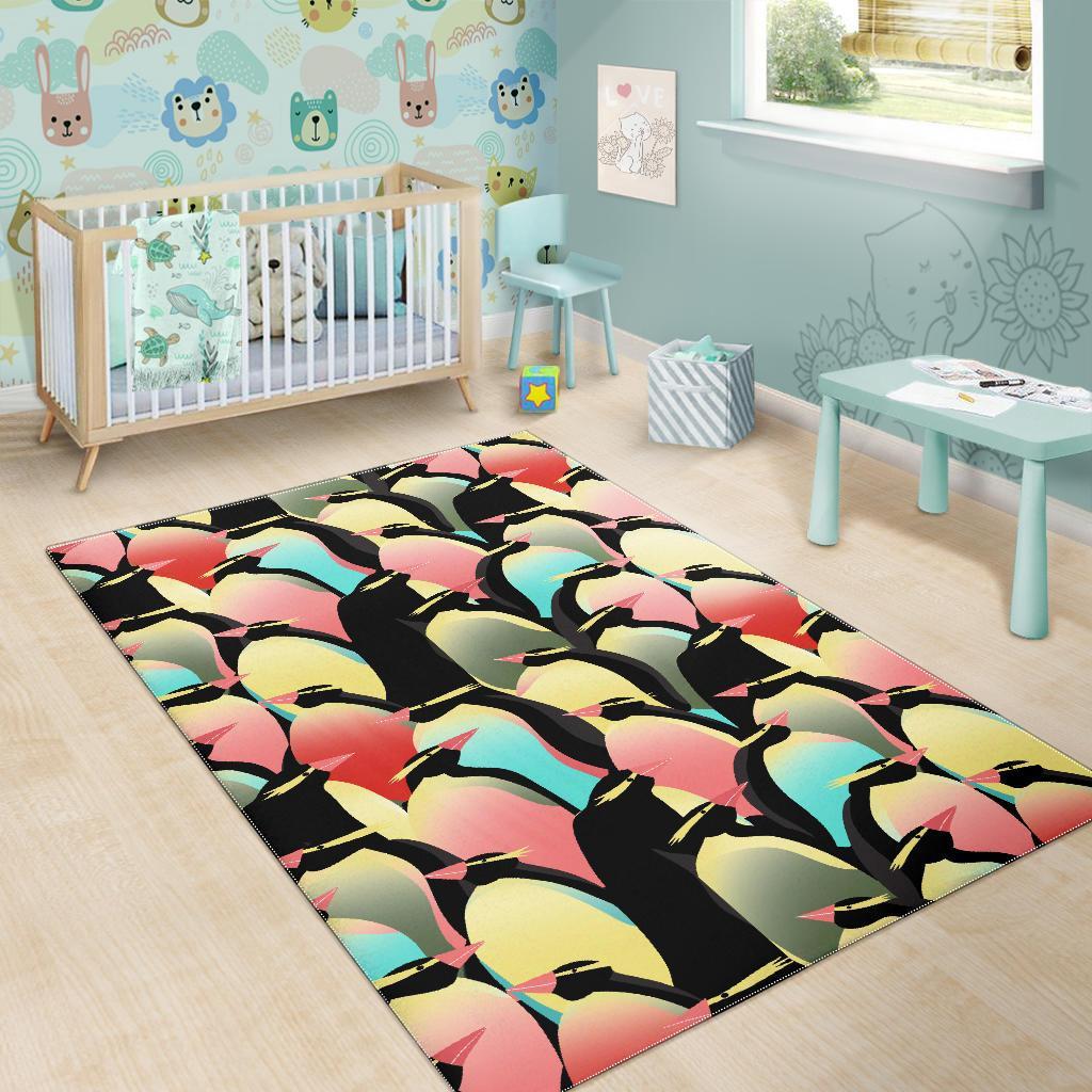 Colorful Penguin Pattern Print Floor Mat-grizzshop