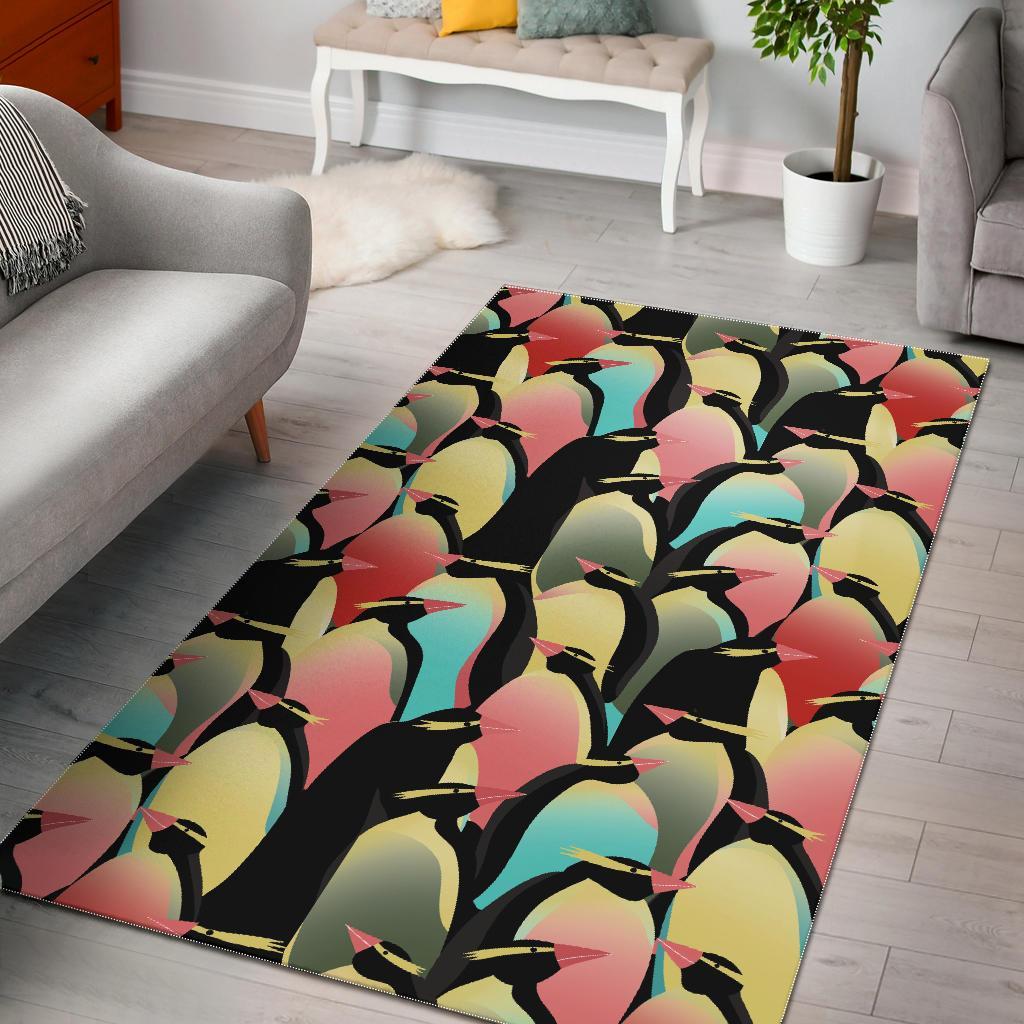 Colorful Penguin Pattern Print Floor Mat-grizzshop