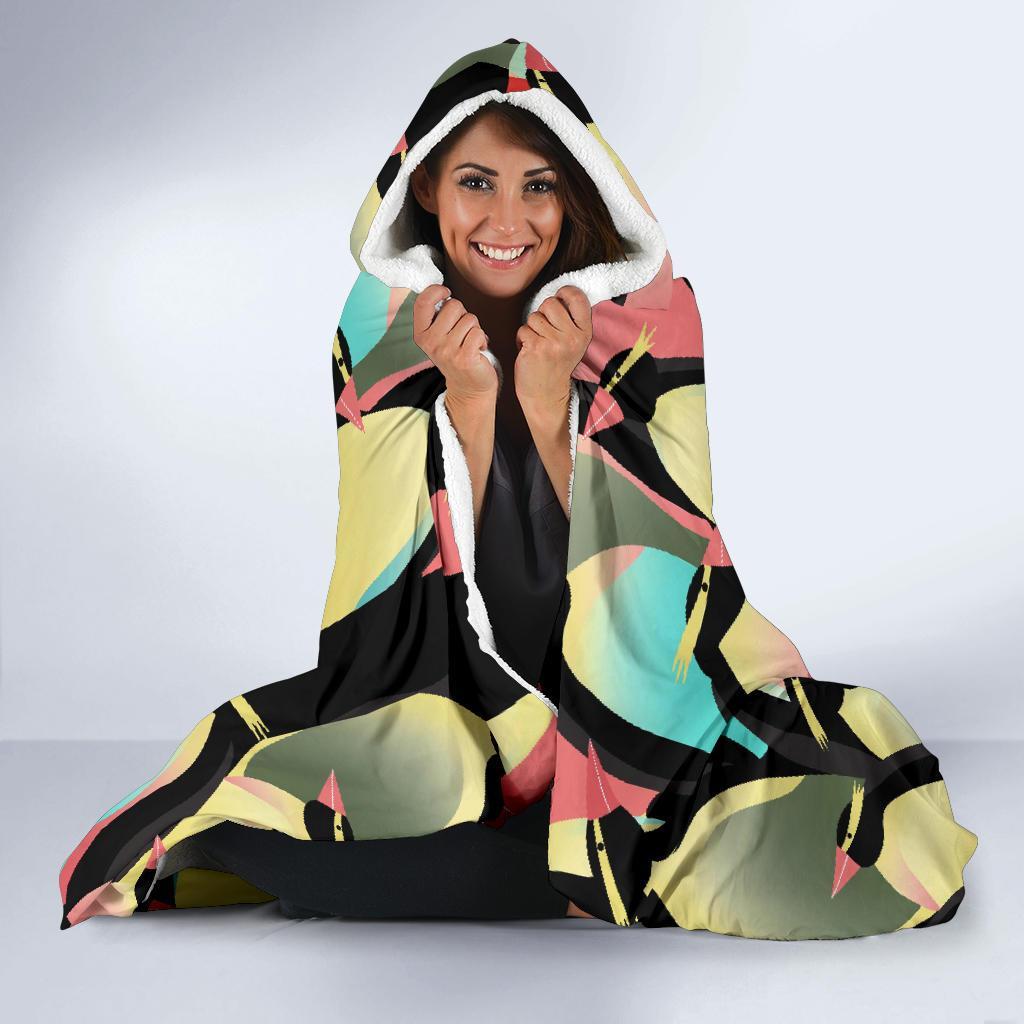 Colorful Penguin Pattern Print Hooded Blanket-grizzshop