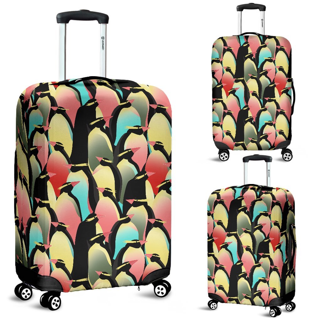 Colorful Penguin Pattern Print Luggage Cover Protector-grizzshop