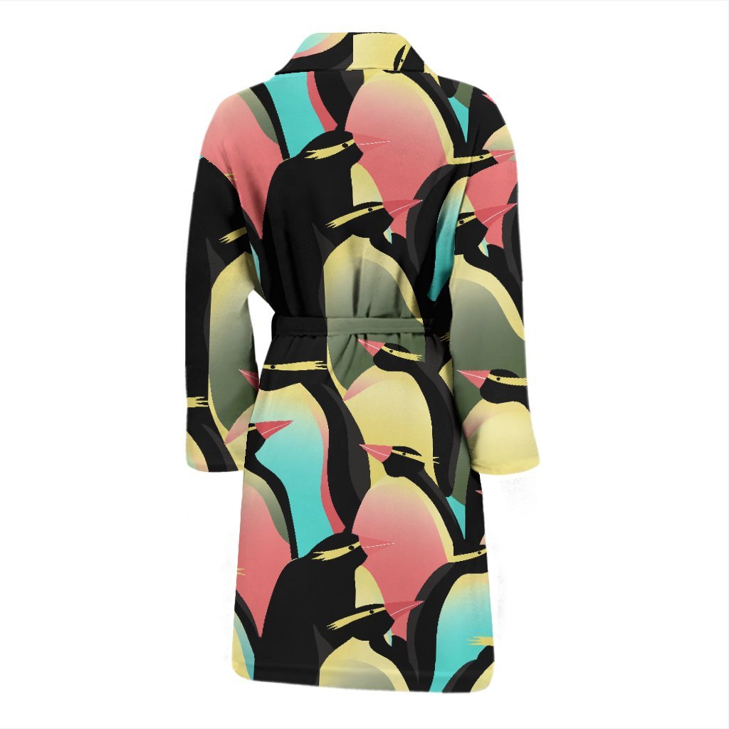 Colorful Penguin Pattern Print Men Long Robe-grizzshop