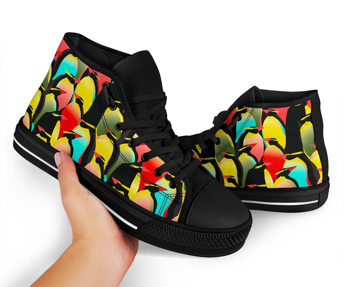 Colorful Penguin Pattern Print Men Women's High Top Shoes-grizzshop