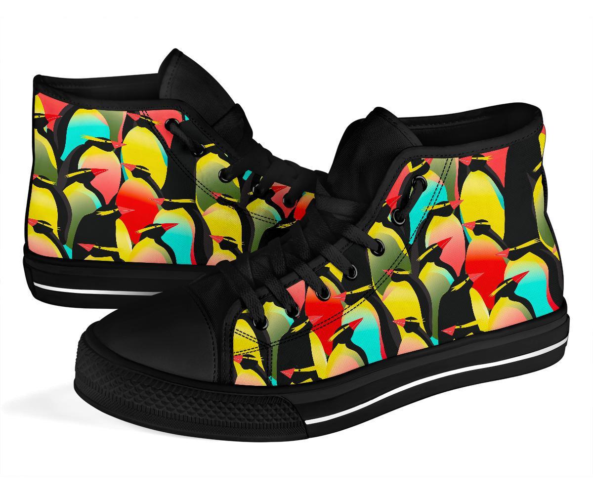 Colorful Penguin Pattern Print Men Women's High Top Shoes-grizzshop