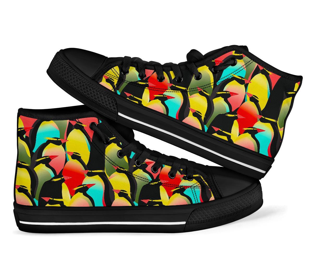 Colorful Penguin Pattern Print Men Women's High Top Shoes-grizzshop