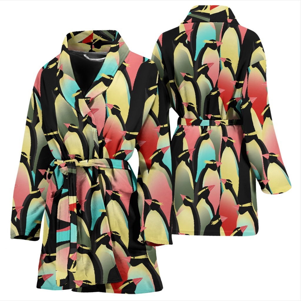 Colorful Penguin Pattern Print Pattern Print Women Long Robe-grizzshop
