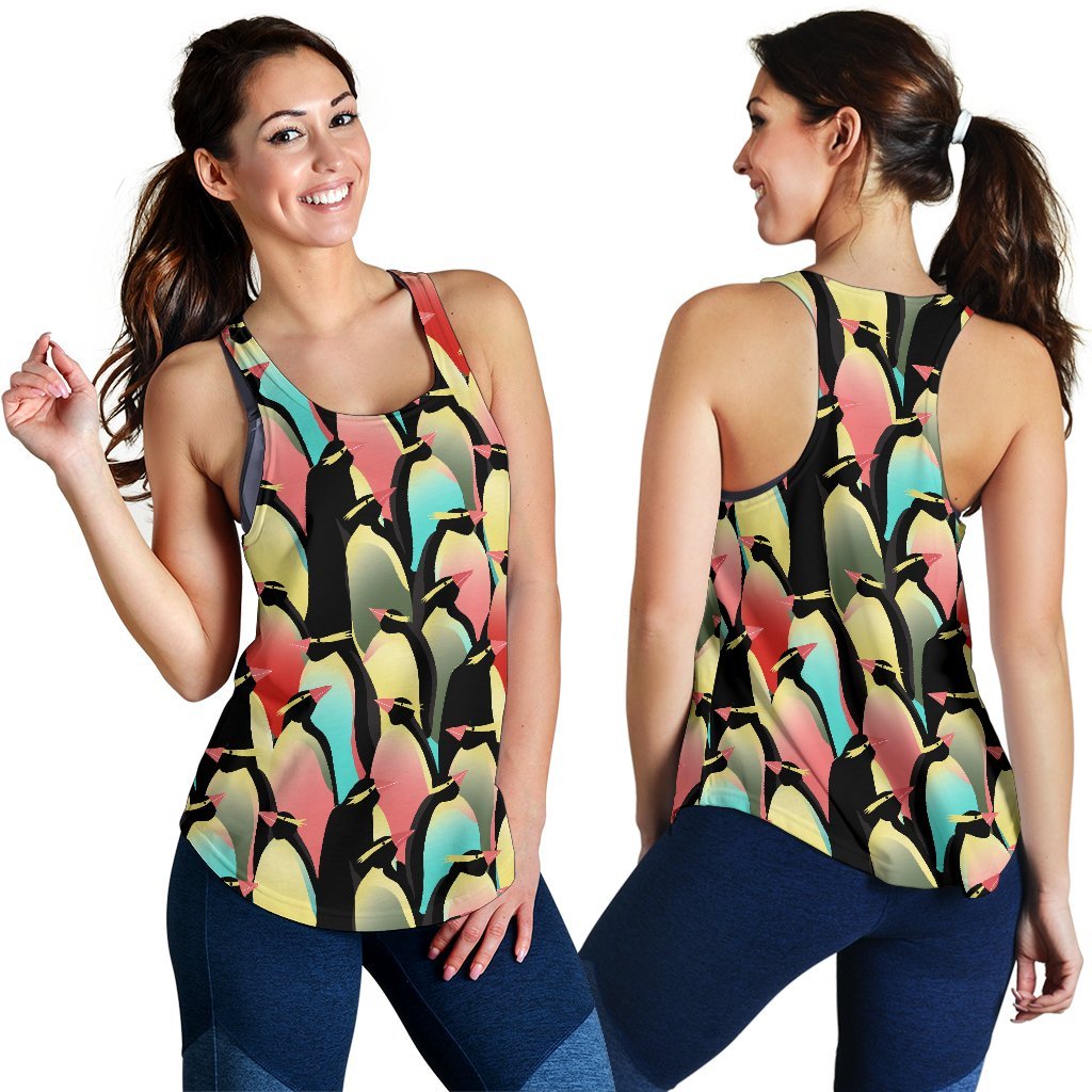 Colorful Penguin Pattern Print Women's Racerback Tank Tops-grizzshop