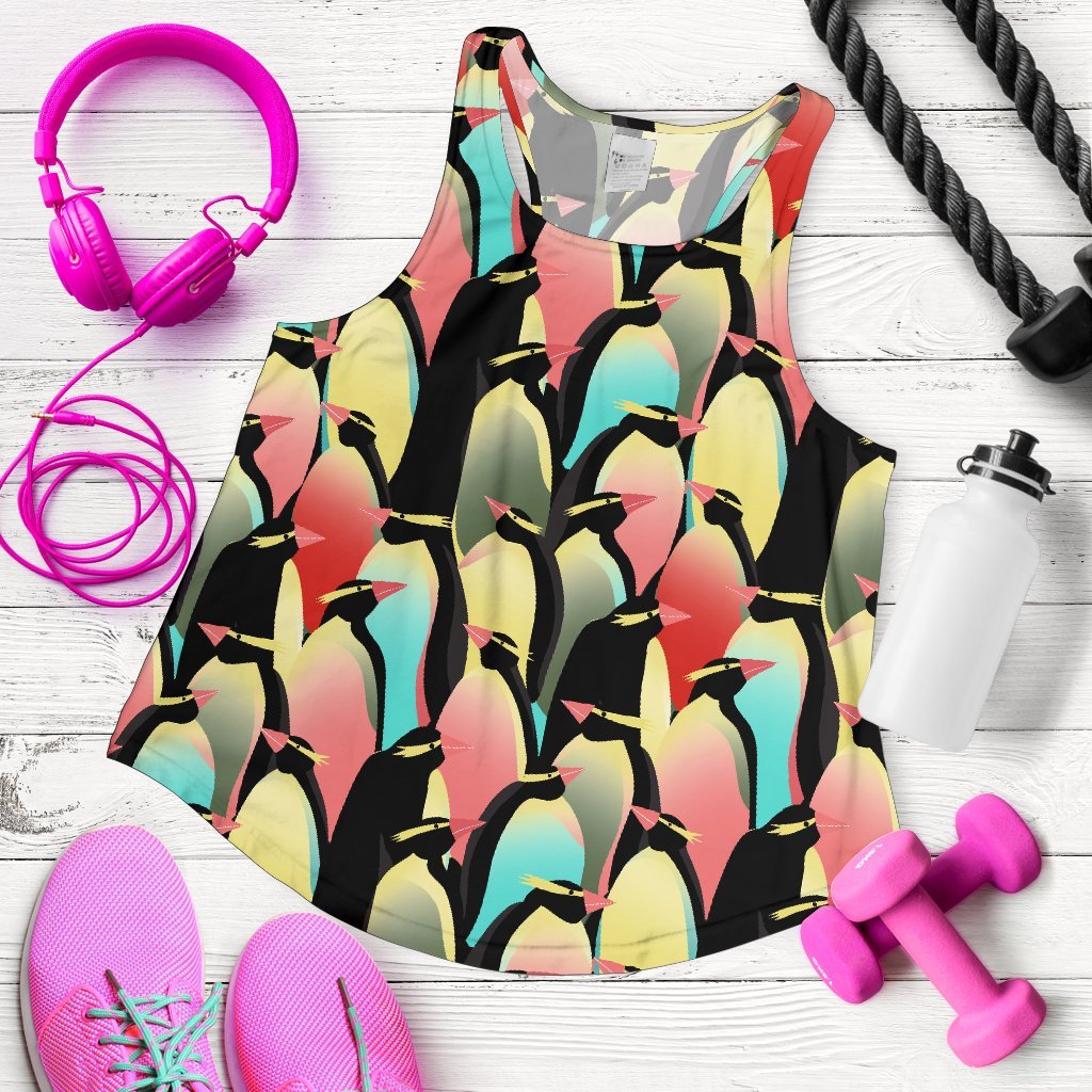 Colorful Penguin Pattern Print Women's Racerback Tank Tops-grizzshop