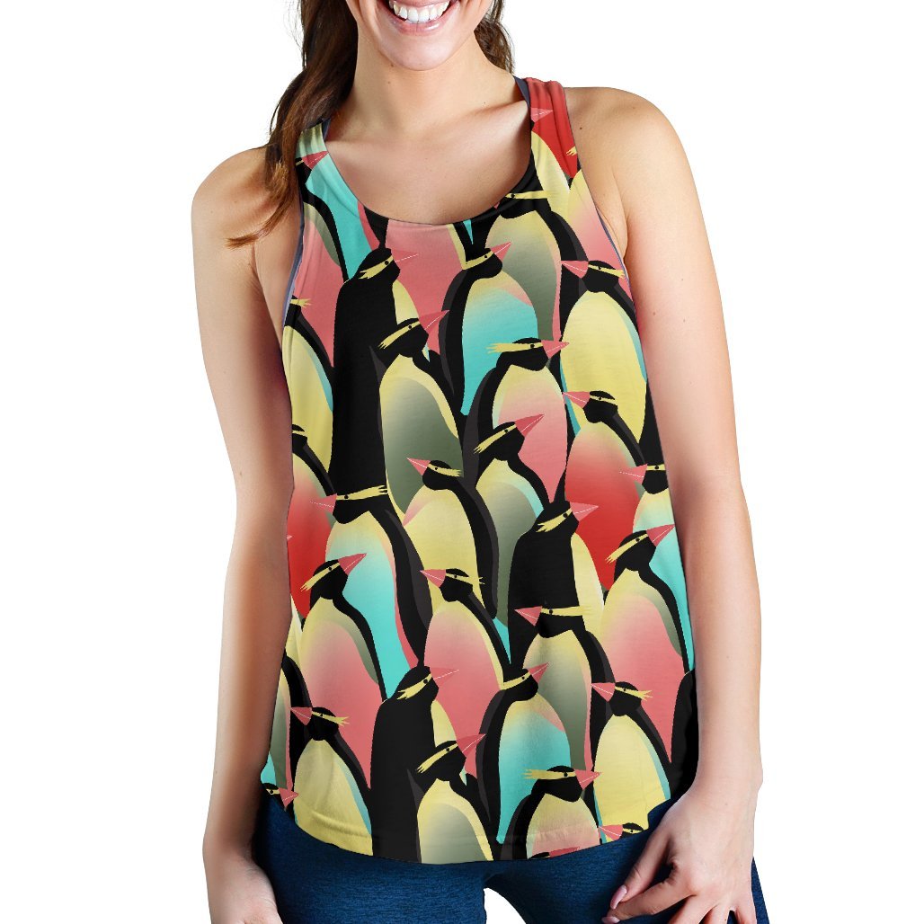 Colorful Penguin Pattern Print Women's Racerback Tank Tops-grizzshop