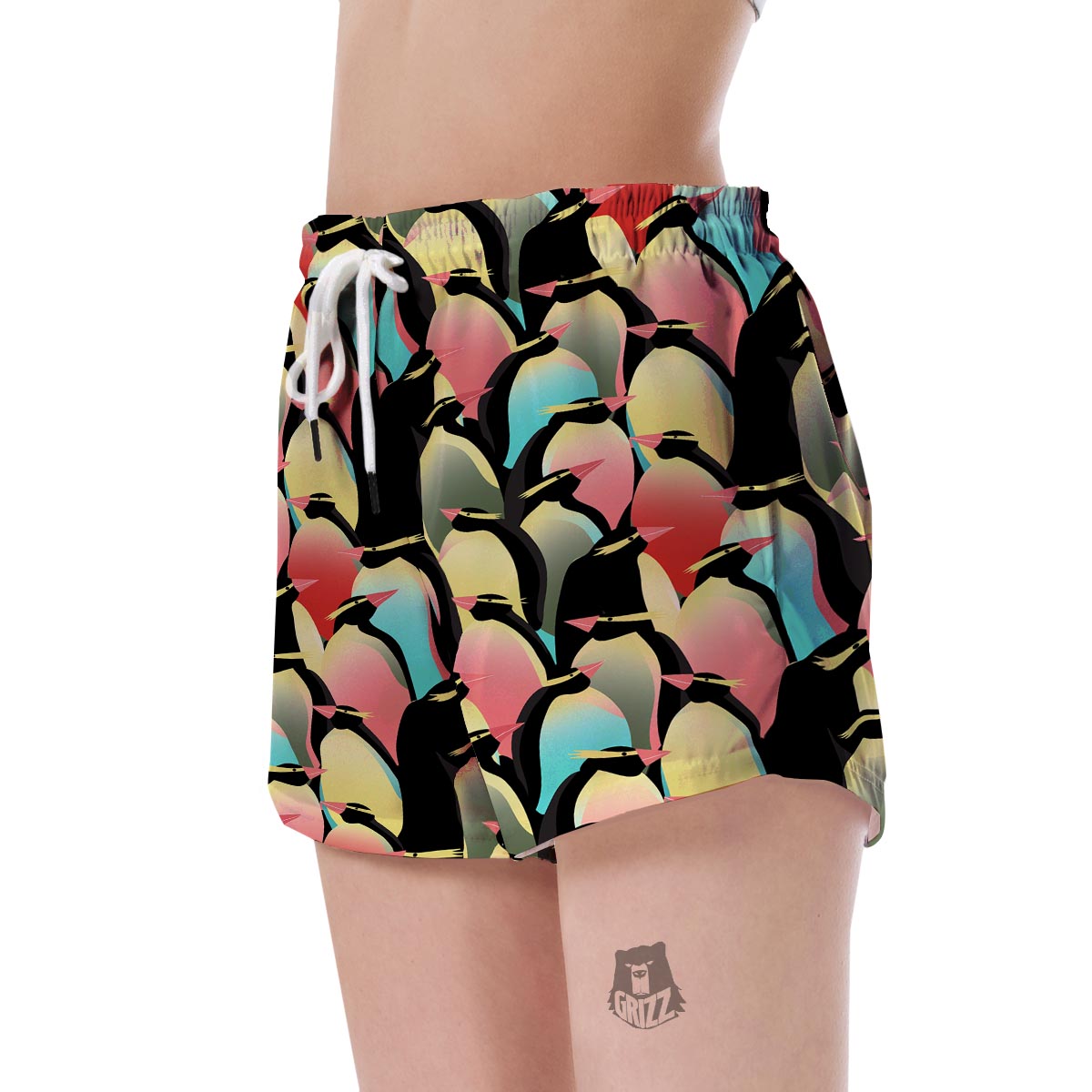 Colorful Penguin Pattern Print Women's Shorts-grizzshop