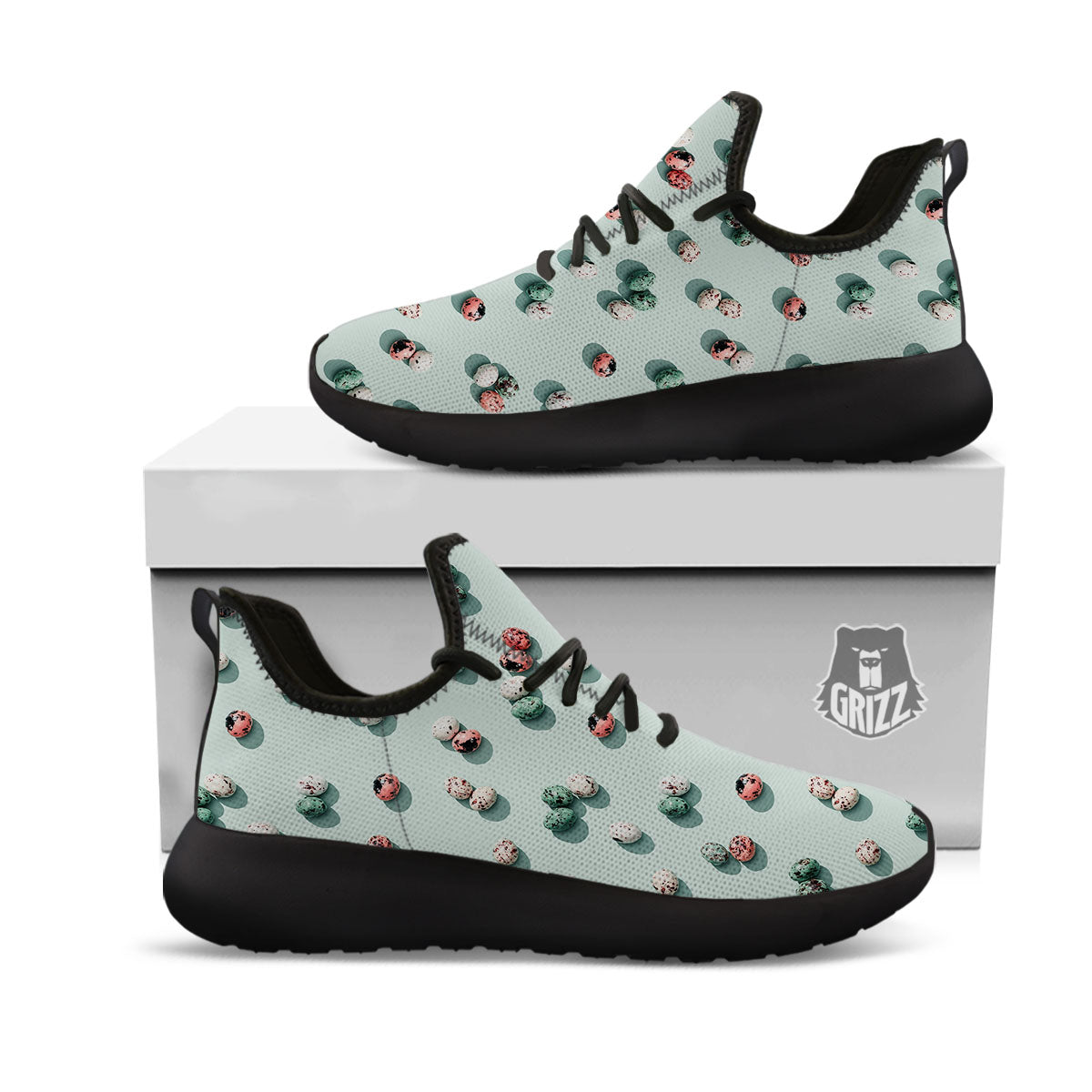 Colorful Pile Of Easter Eggs Print Pattern Black Athletic Shoes-grizzshop