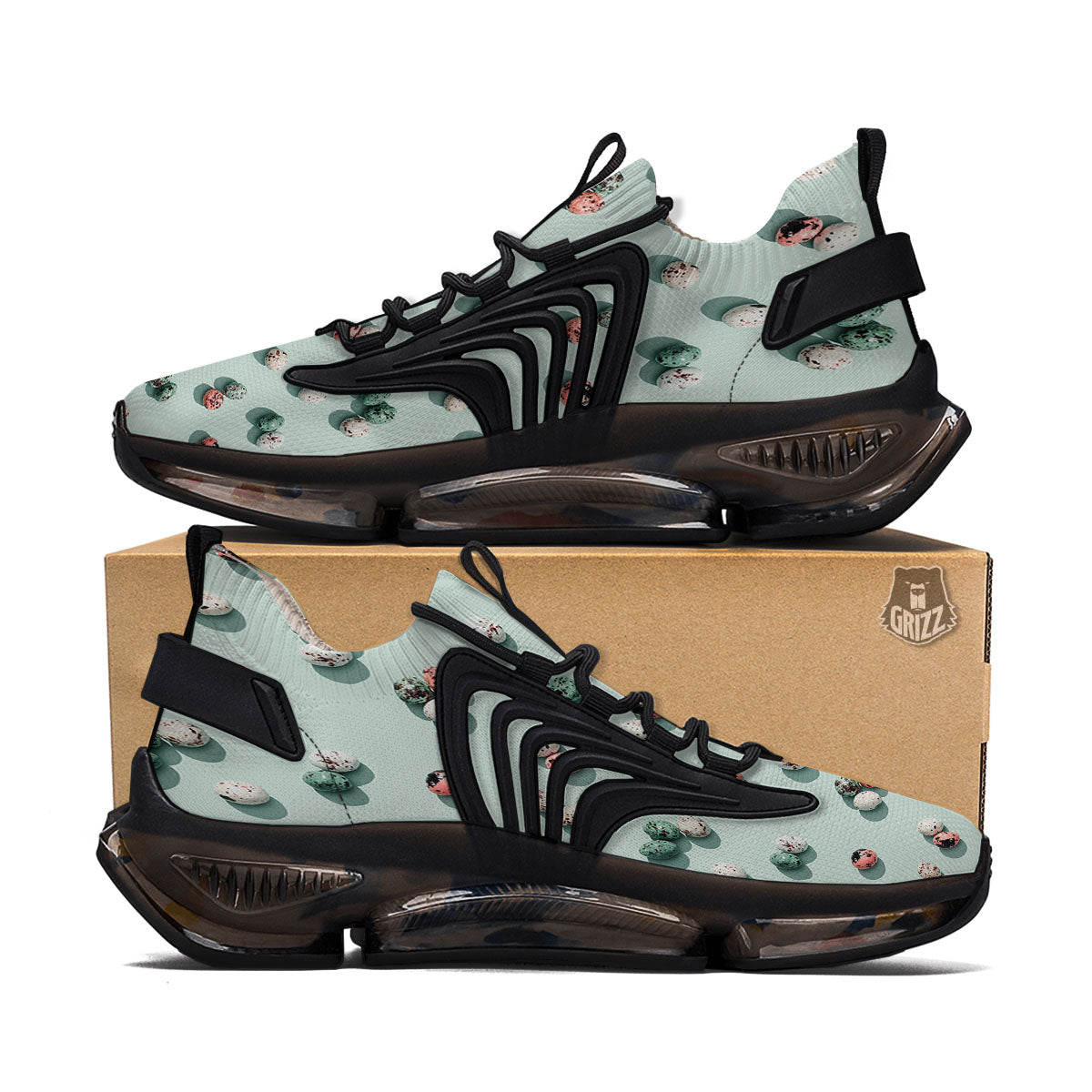 Colorful Pile Of Easter Eggs Print Pattern Black Gym Shoes-grizzshop