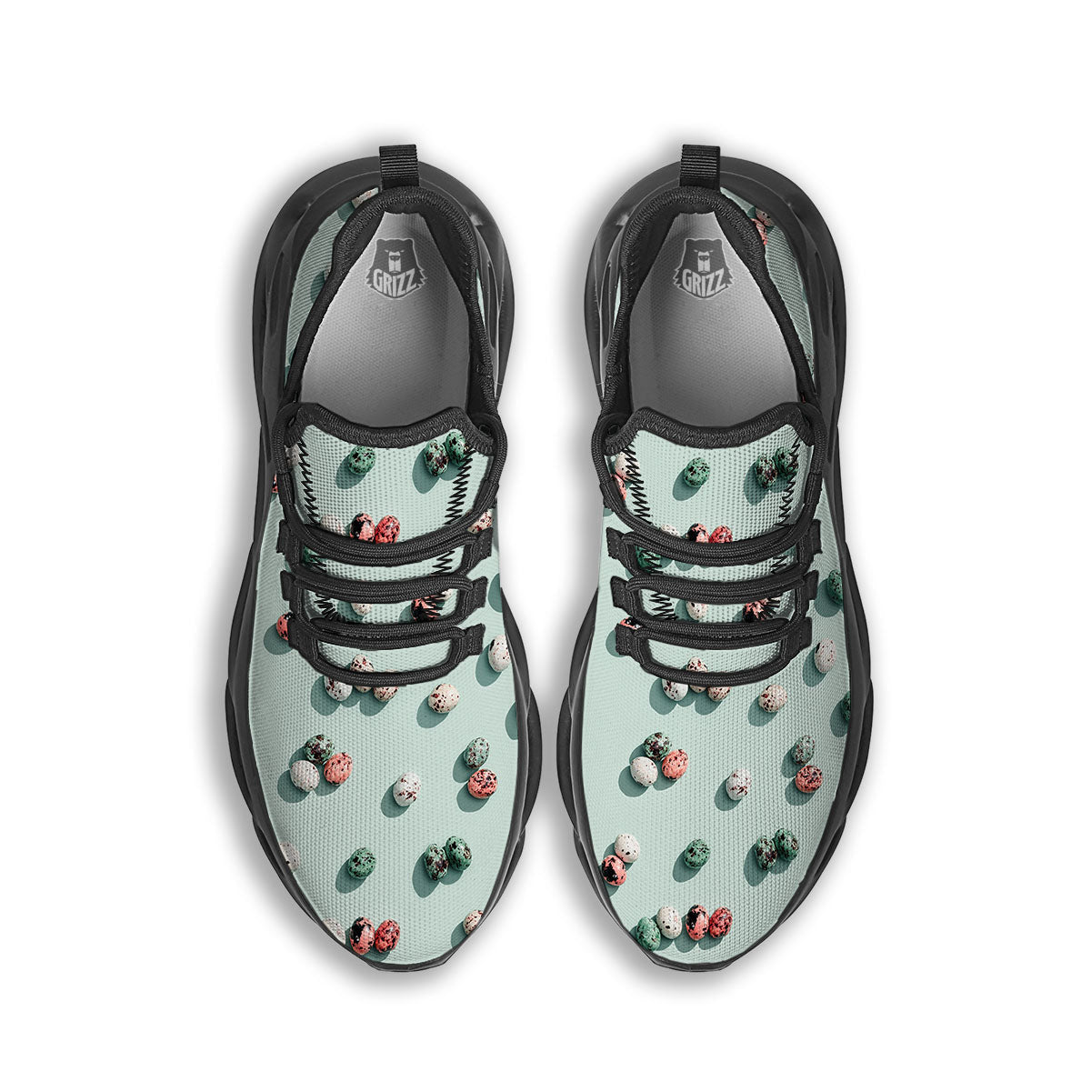 Colorful Pile Of Easter Eggs Print Pattern Black Running Shoes-grizzshop