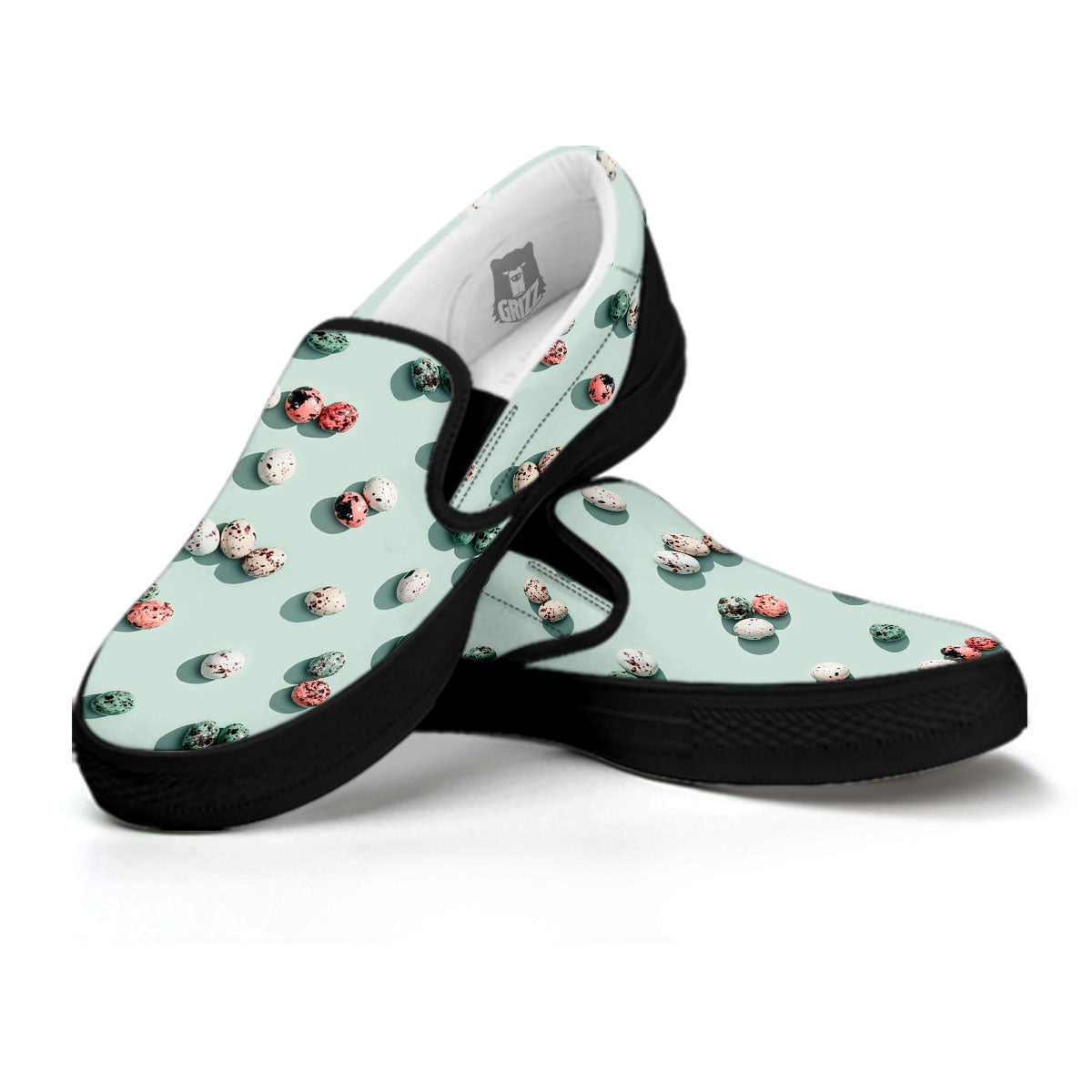 Colorful Pile Of Easter Eggs Print Pattern Black Slip On Shoes-grizzshop