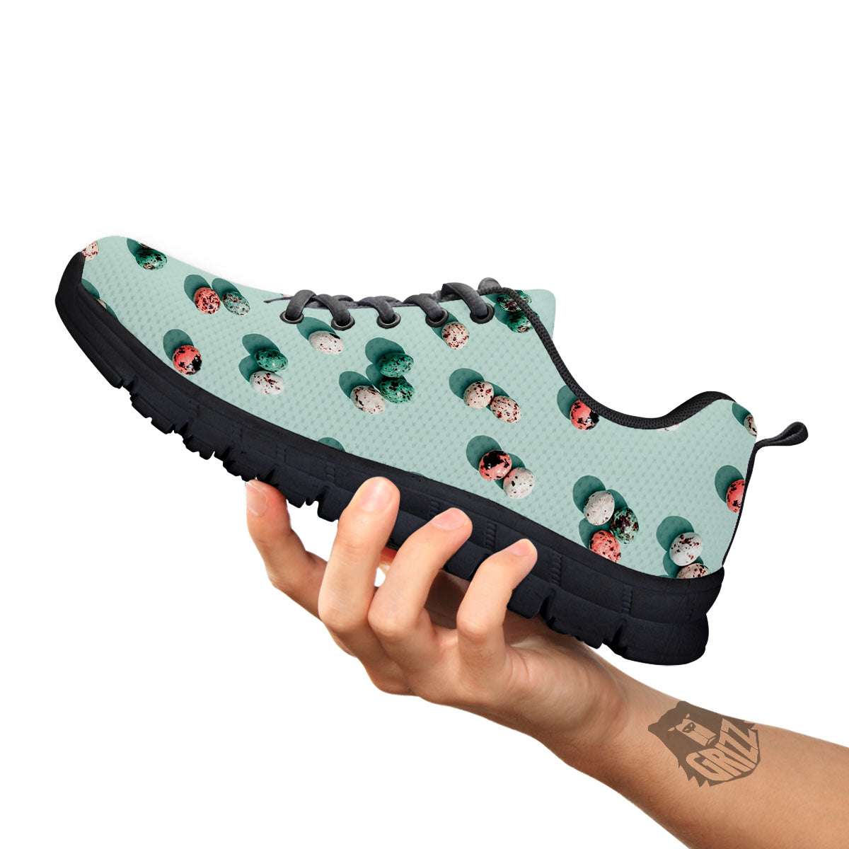 Colorful Pile Of Easter Eggs Print Pattern Black Sneaker-grizzshop