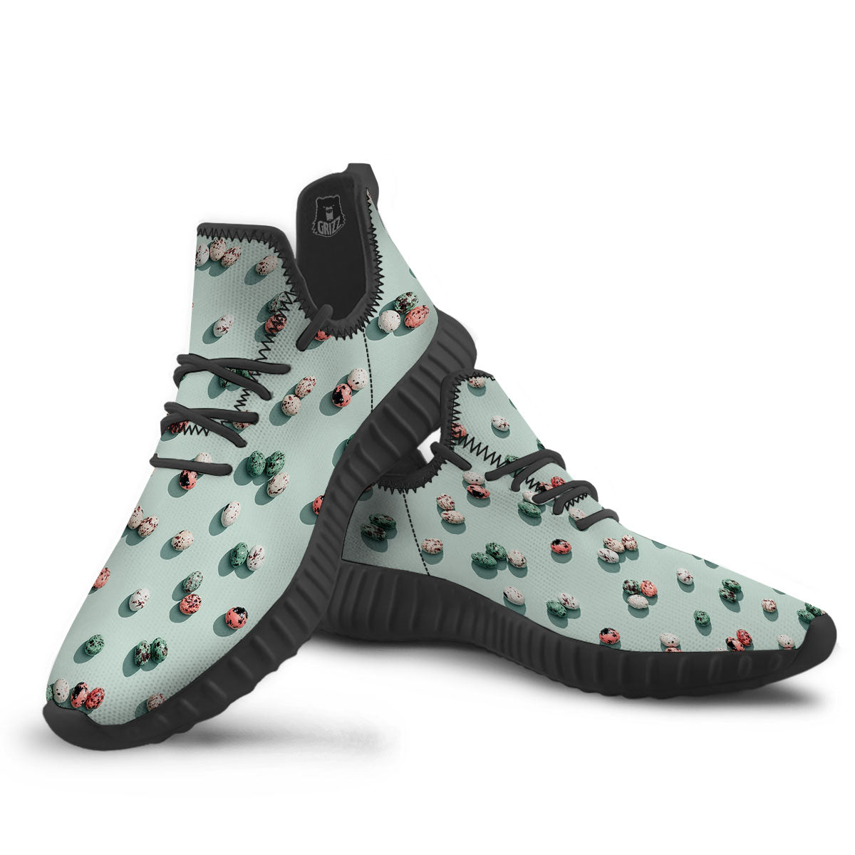Colorful Pile Of Easter Eggs Print Pattern Black Walking Shoes-grizzshop