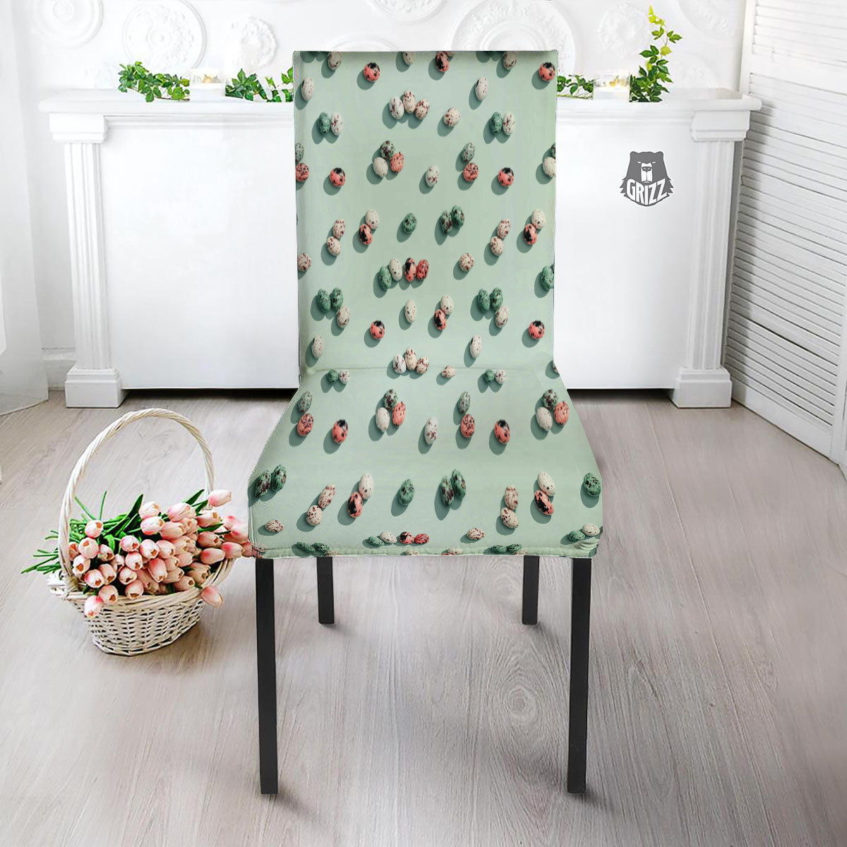 Colorful Pile Of Easter Eggs Print Pattern Dining Chair Slipcover-grizzshop