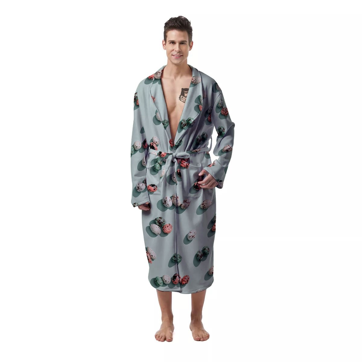 Colorful Pile Of Easter Eggs Print Pattern Men's Robe-grizzshop