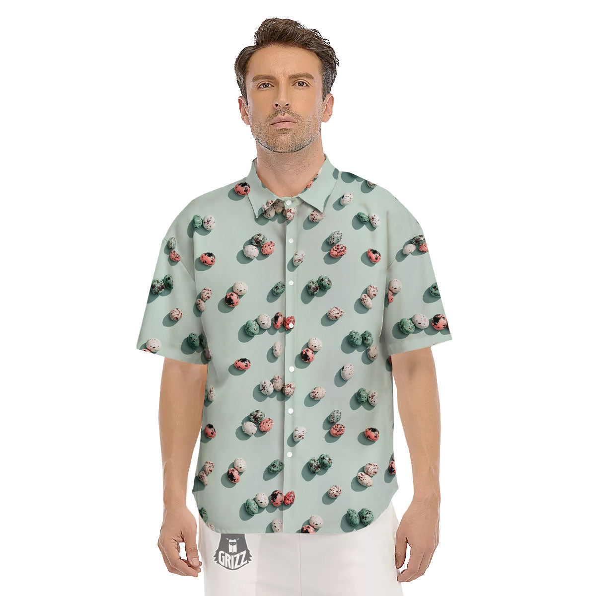 Colorful Pile Of Easter Eggs Print Pattern Men's Short Sleeve Shirts-grizzshop