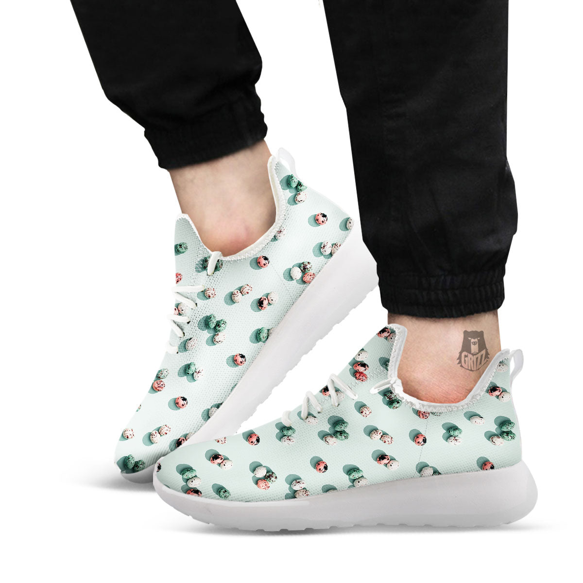 Colorful Pile Of Easter Eggs Print Pattern White Athletic Shoes-grizzshop