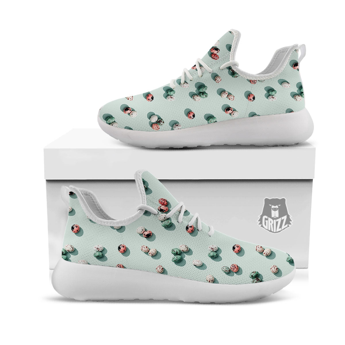 Colorful Pile Of Easter Eggs Print Pattern White Athletic Shoes-grizzshop