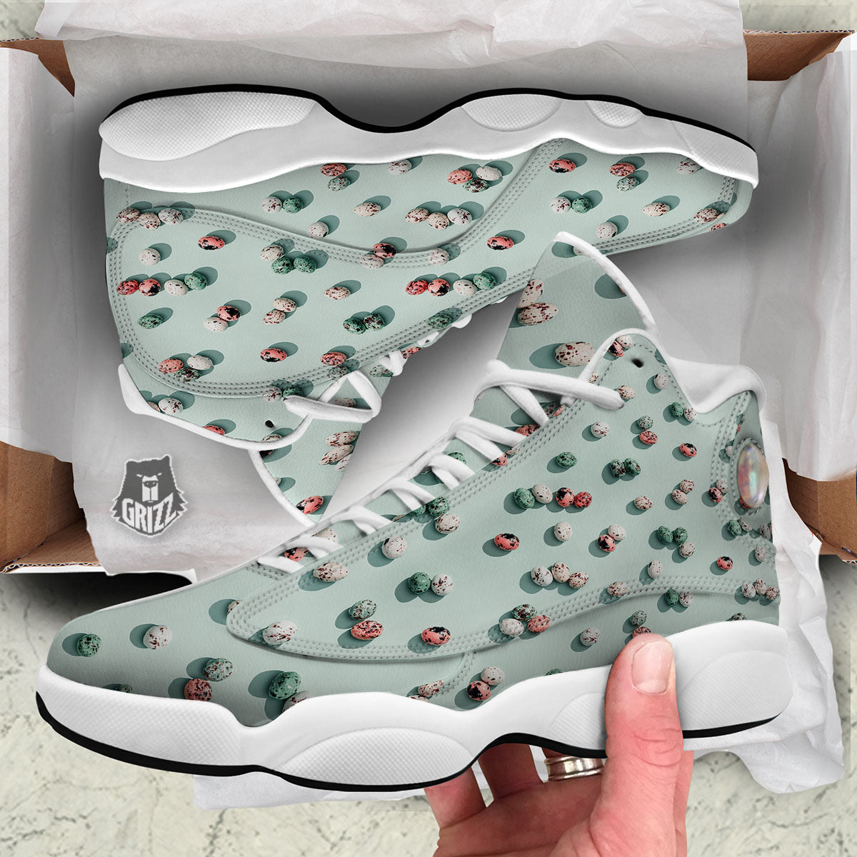 Colorful Pile Of Easter Eggs Print Pattern White Basketball Shoes-grizzshop