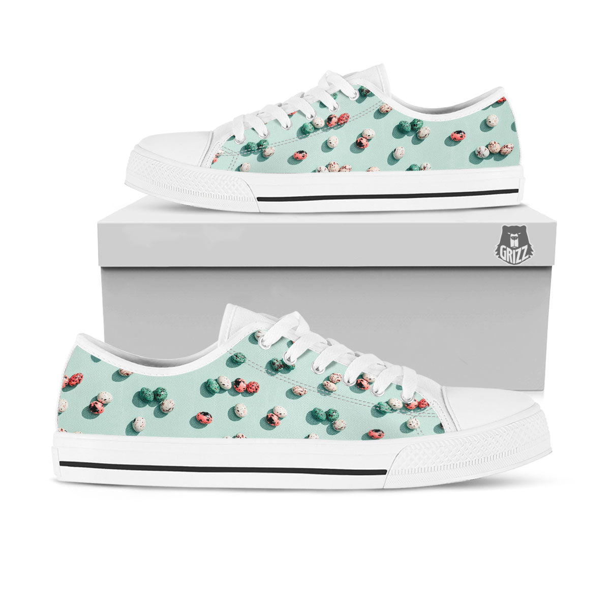 Colorful Pile Of Easter Eggs Print Pattern White Low Top Shoes-grizzshop