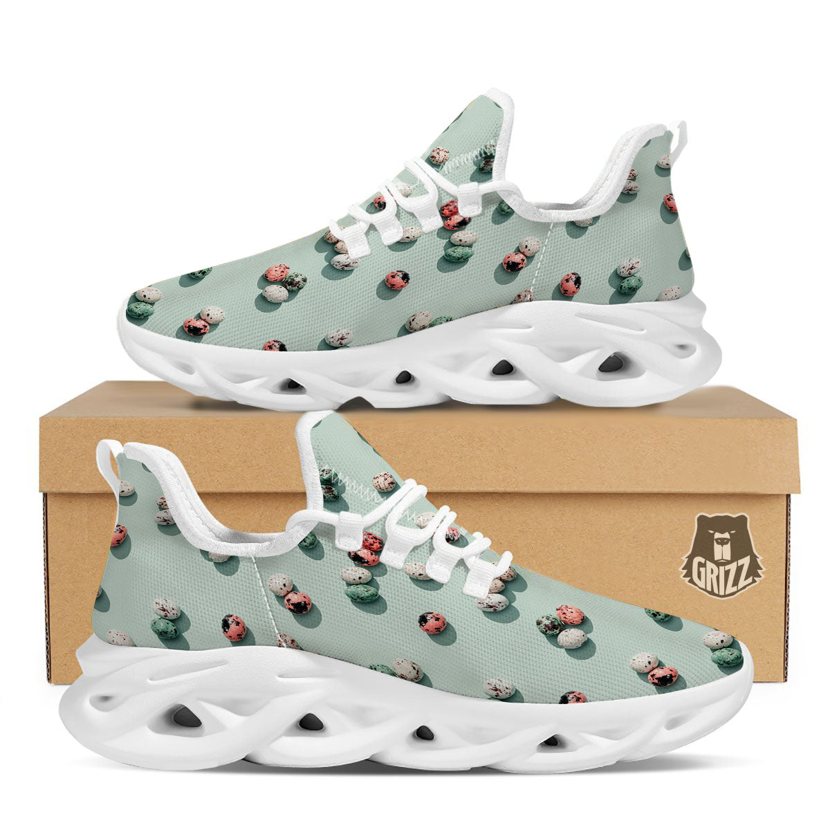 Colorful Pile Of Easter Eggs Print Pattern White Running Shoes-grizzshop