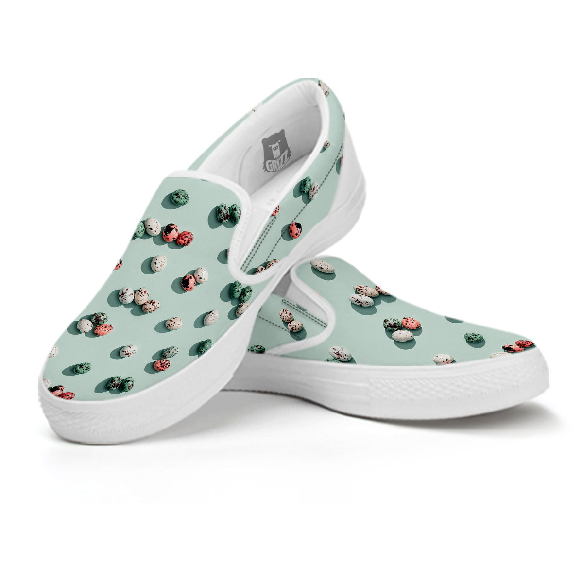 Colorful Pile Of Easter Eggs Print Pattern White Slip On Shoes-grizzshop