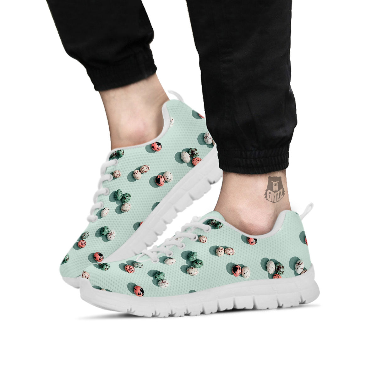 Colorful Pile Of Easter Eggs Print Pattern White Sneaker-grizzshop