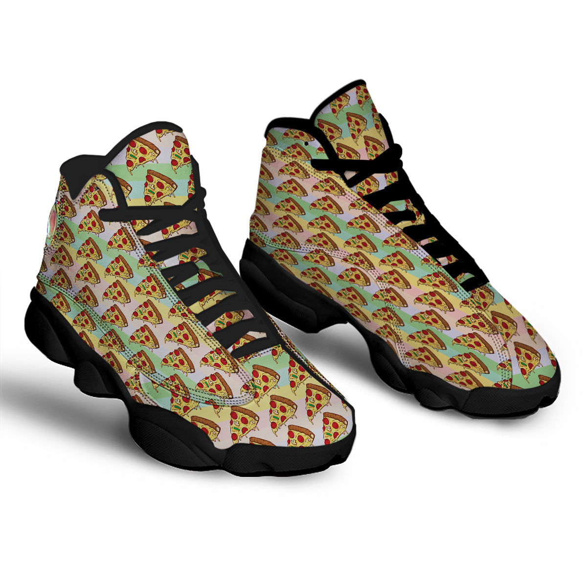 Colorful Pizza And Stiped Pastel Print Pattern Black Basketball Shoes-grizzshop