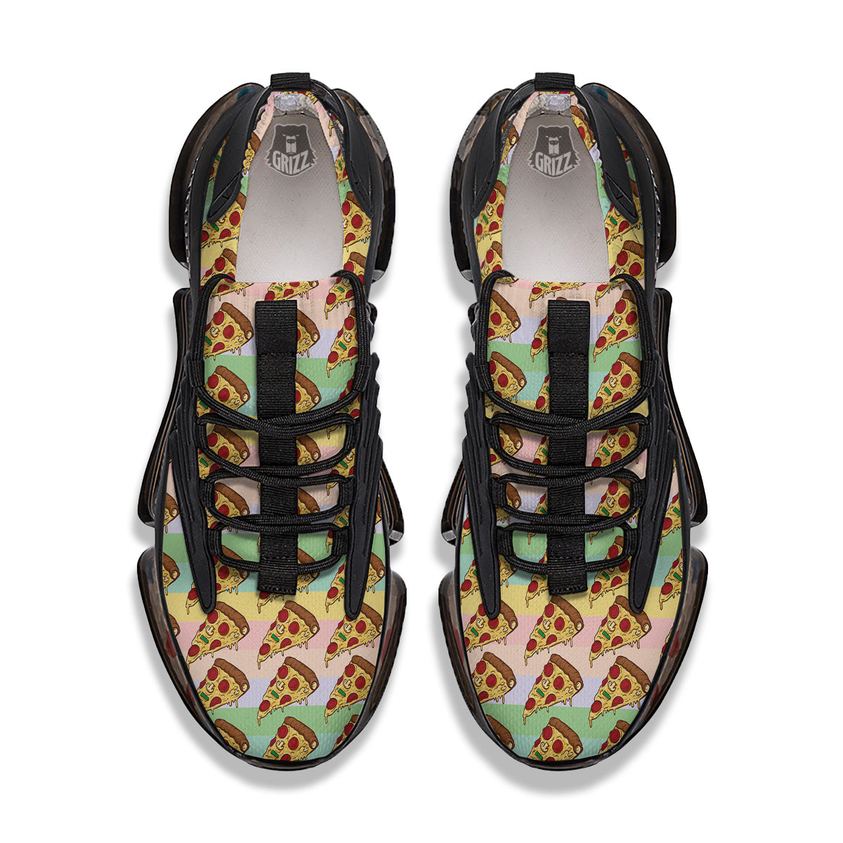 Colorful Pizza And Stiped Pastel Print Pattern Black Gym Shoes-grizzshop