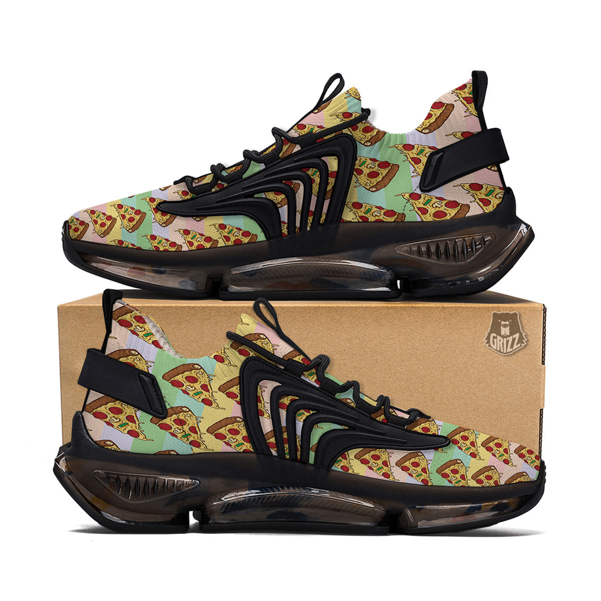 Colorful Pizza And Stiped Pastel Print Pattern Black Gym Shoes-grizzshop