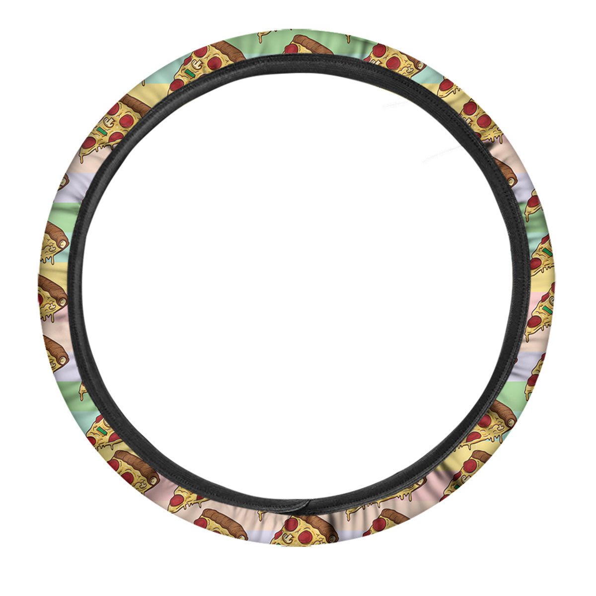 Colorful Pizza And Stiped Pastel Print Pattern Car Steering Wheel Cover-grizzshop