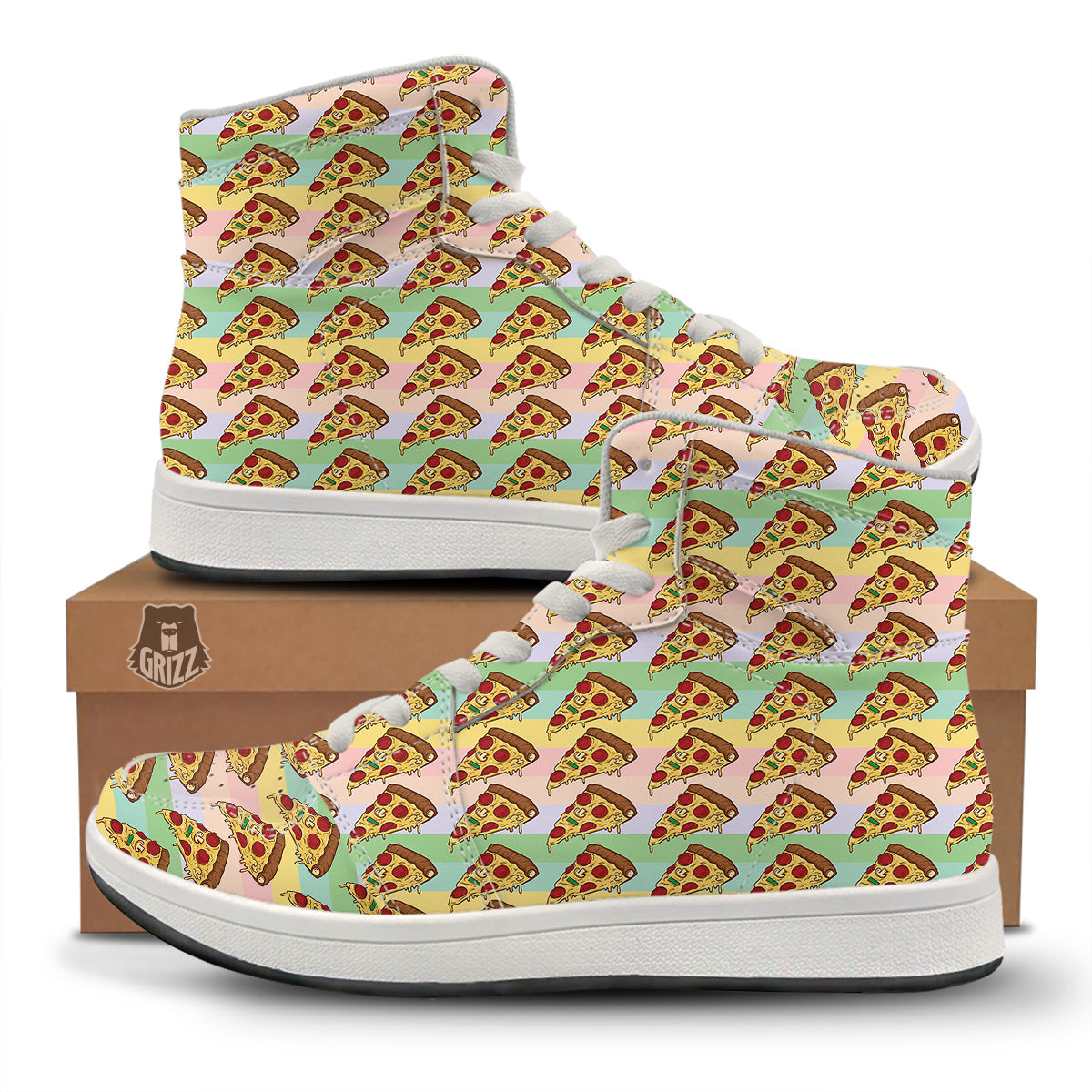 Colorful Pizza And Stiped Pastel Print Pattern High Top Sneakers-grizzshop