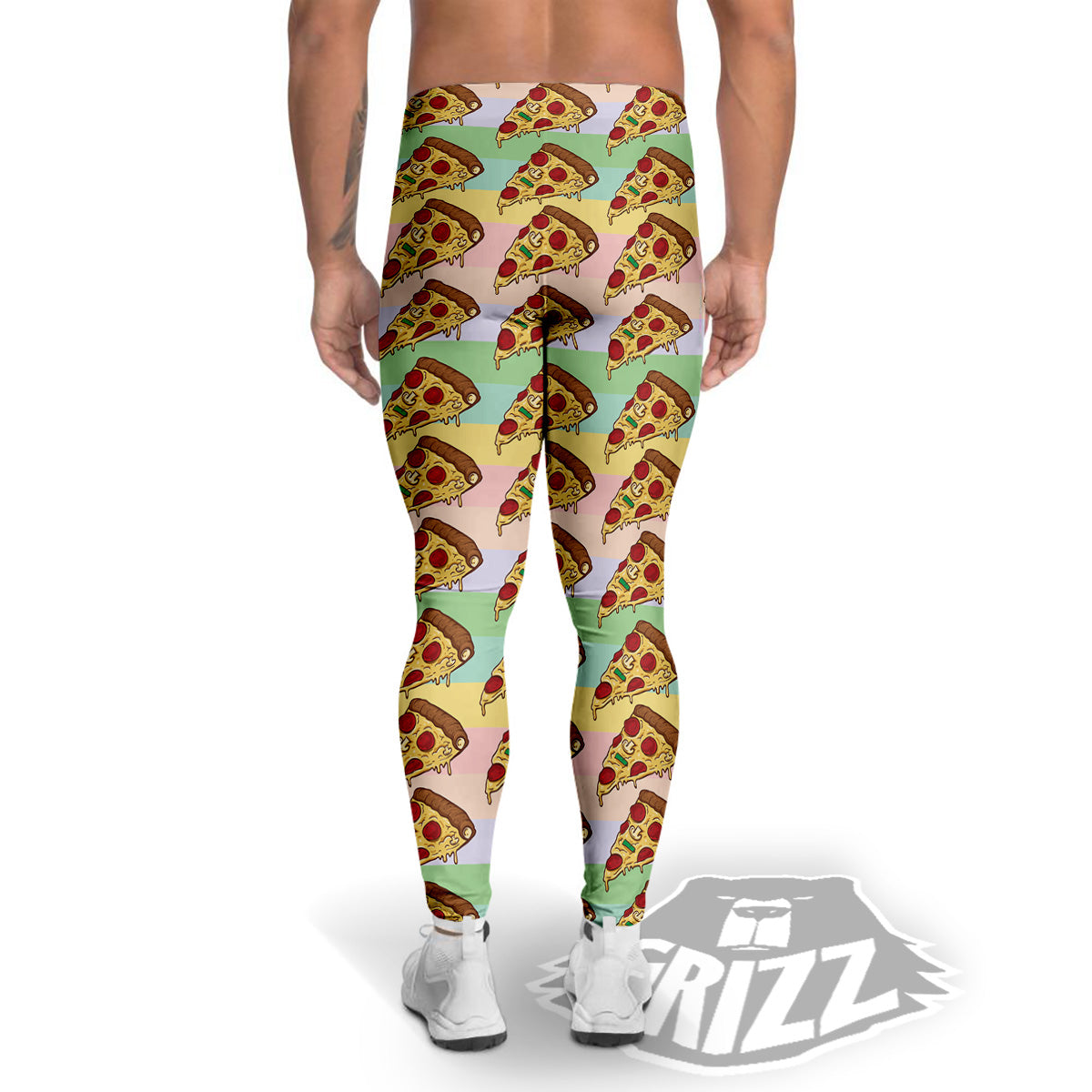 Colorful Pizza And Stiped Pastel Print Pattern Men's Leggings-grizzshop