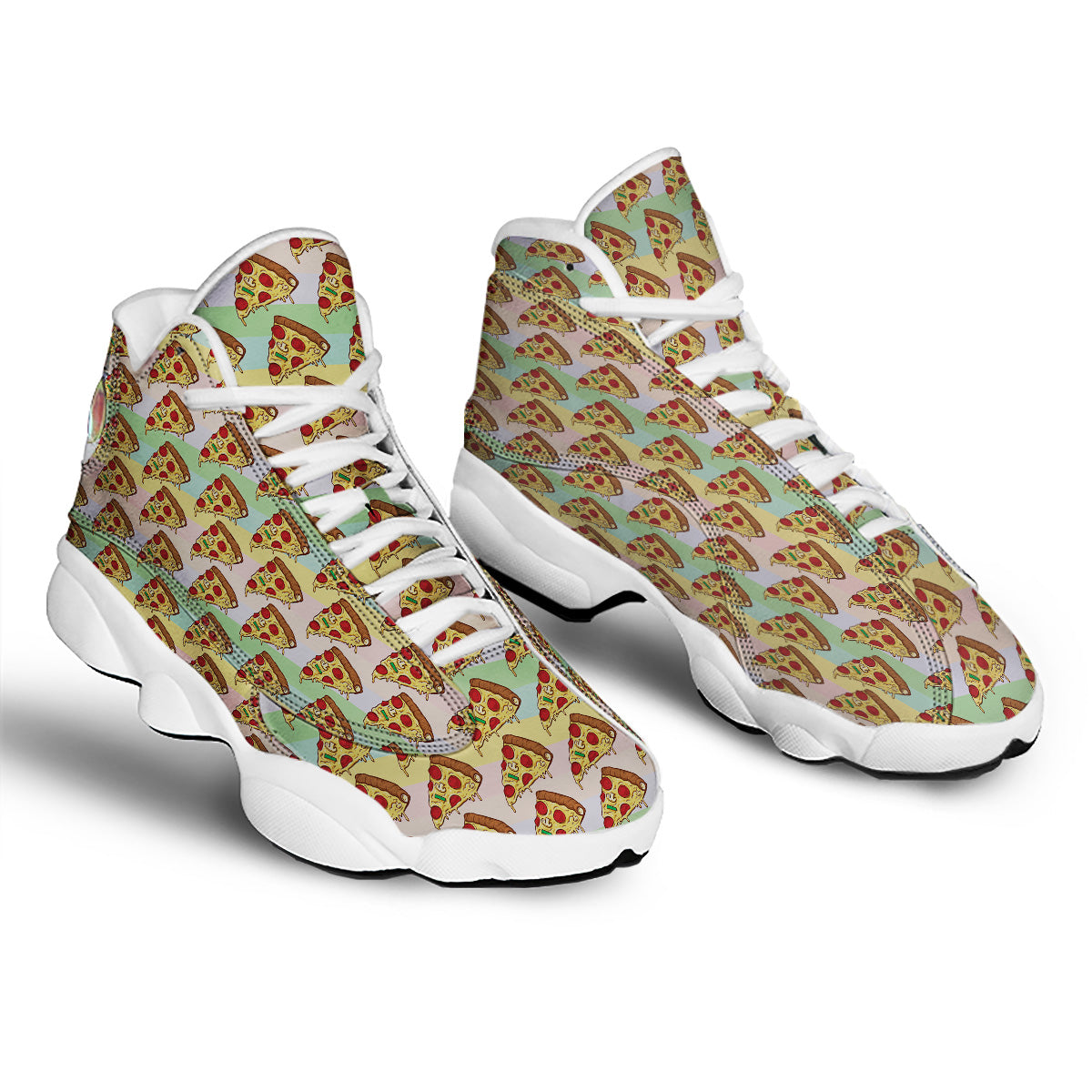 Colorful Pizza And Stiped Pastel Print Pattern White Basketball Shoes-grizzshop